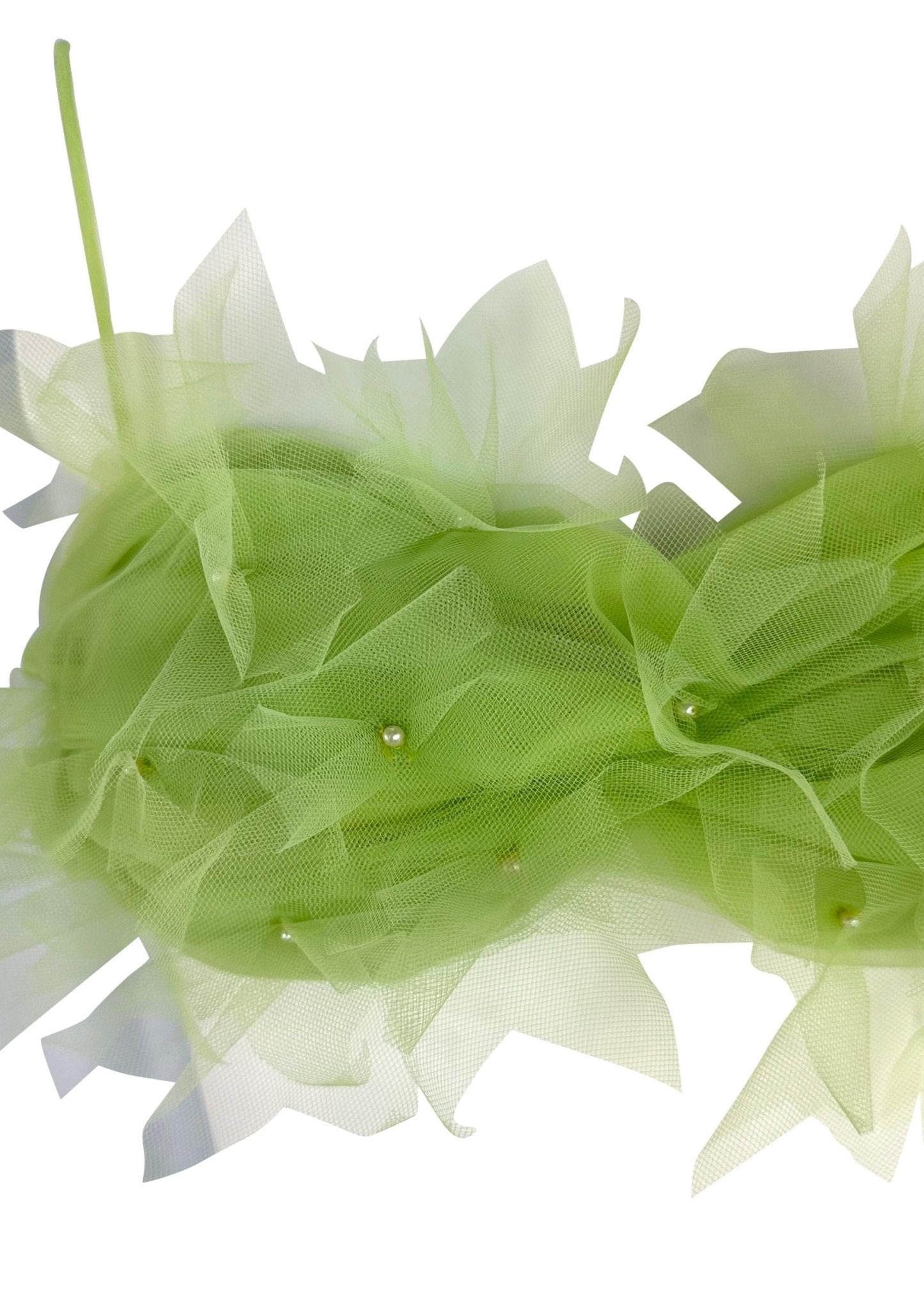 S/S 1992 Dolce & Gabbana Lime Faux Pearl Beaded Green Tulle Bralette Top - RealList