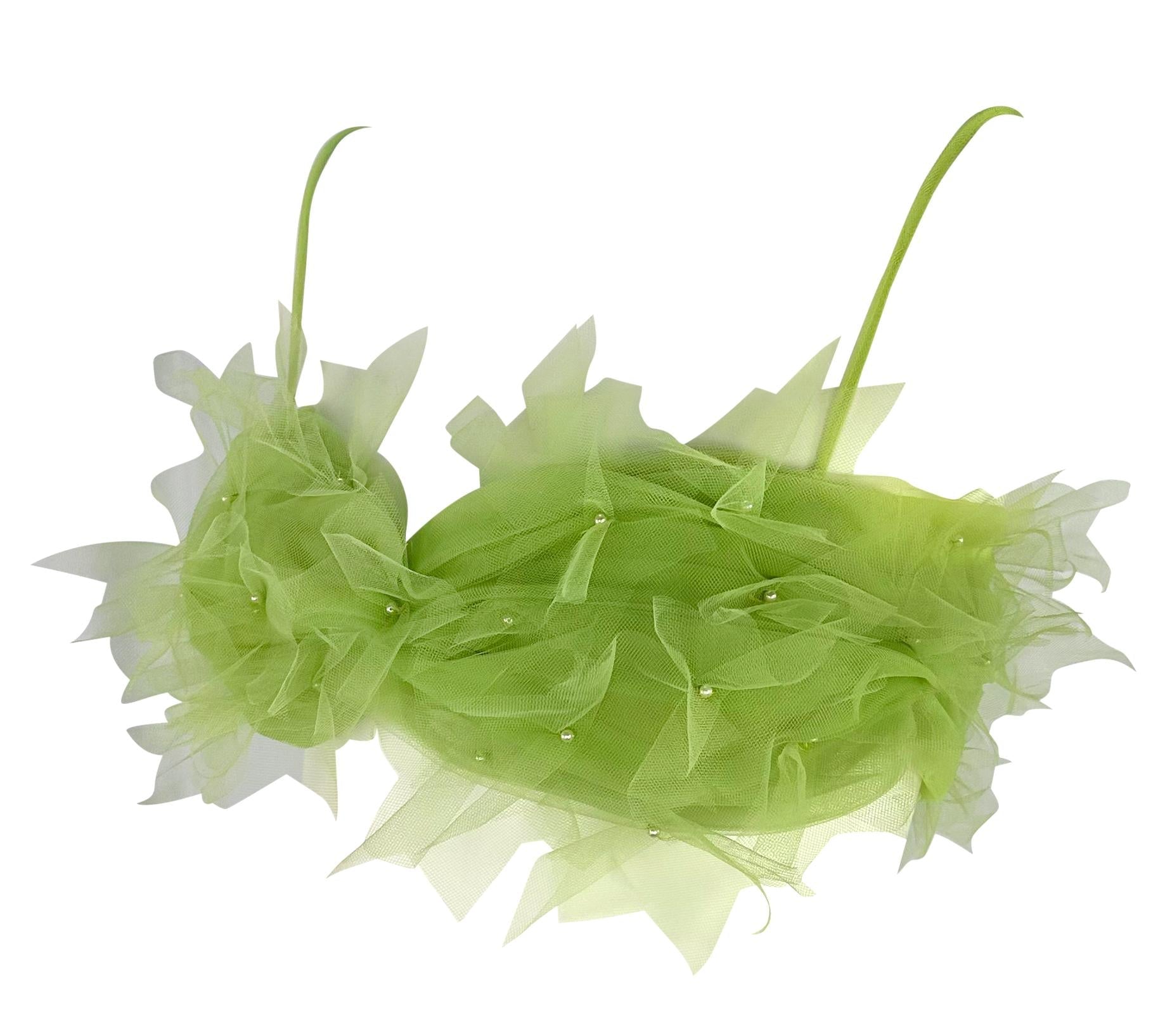 S/S 1992 Dolce & Gabbana Lime Faux Pearl Beaded Green Tulle Bralette Top - RealList