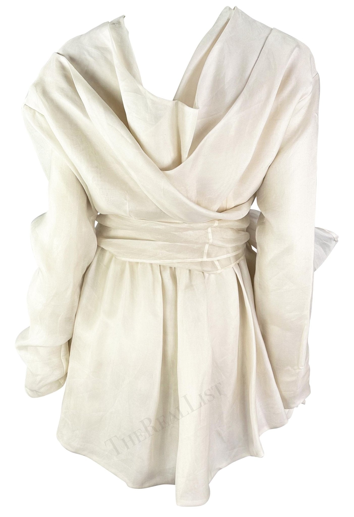 S/S 1992 Dolce & Gabbana White Silk Flowy Layered Long Sleeve Blouse - RealList