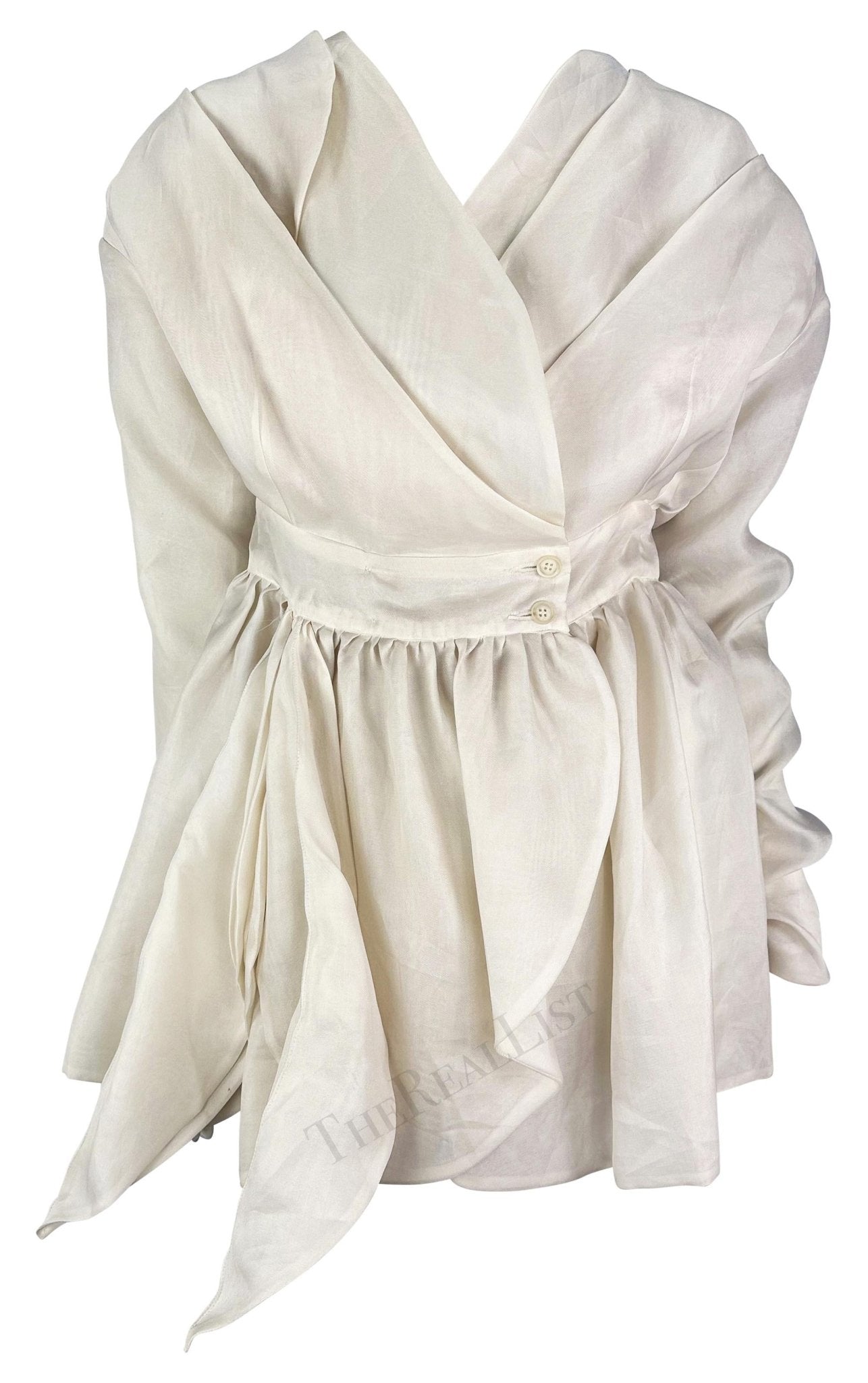 S/S 1992 Dolce & Gabbana White Silk Flowy Layered Long Sleeve Blouse - RealList