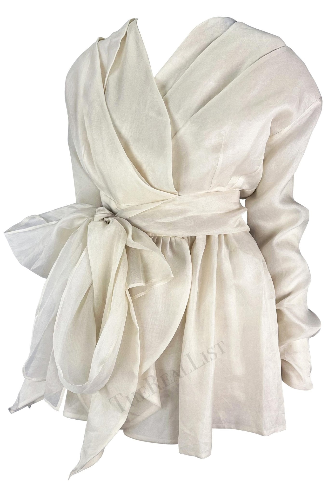 S/S 1992 Dolce & Gabbana White Silk Flowy Layered Long Sleeve Blouse - RealList