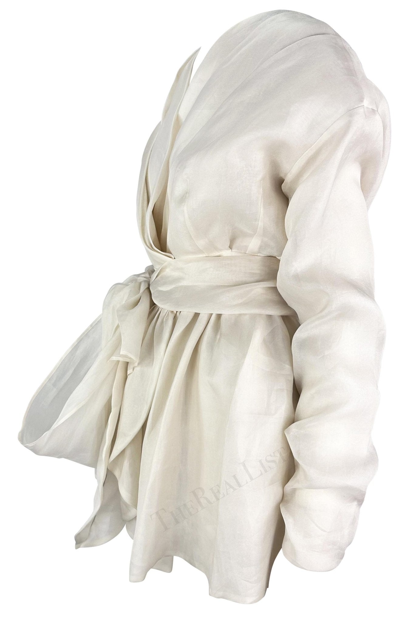 S/S 1992 Dolce & Gabbana White Silk Flowy Layered Long Sleeve Blouse - RealList