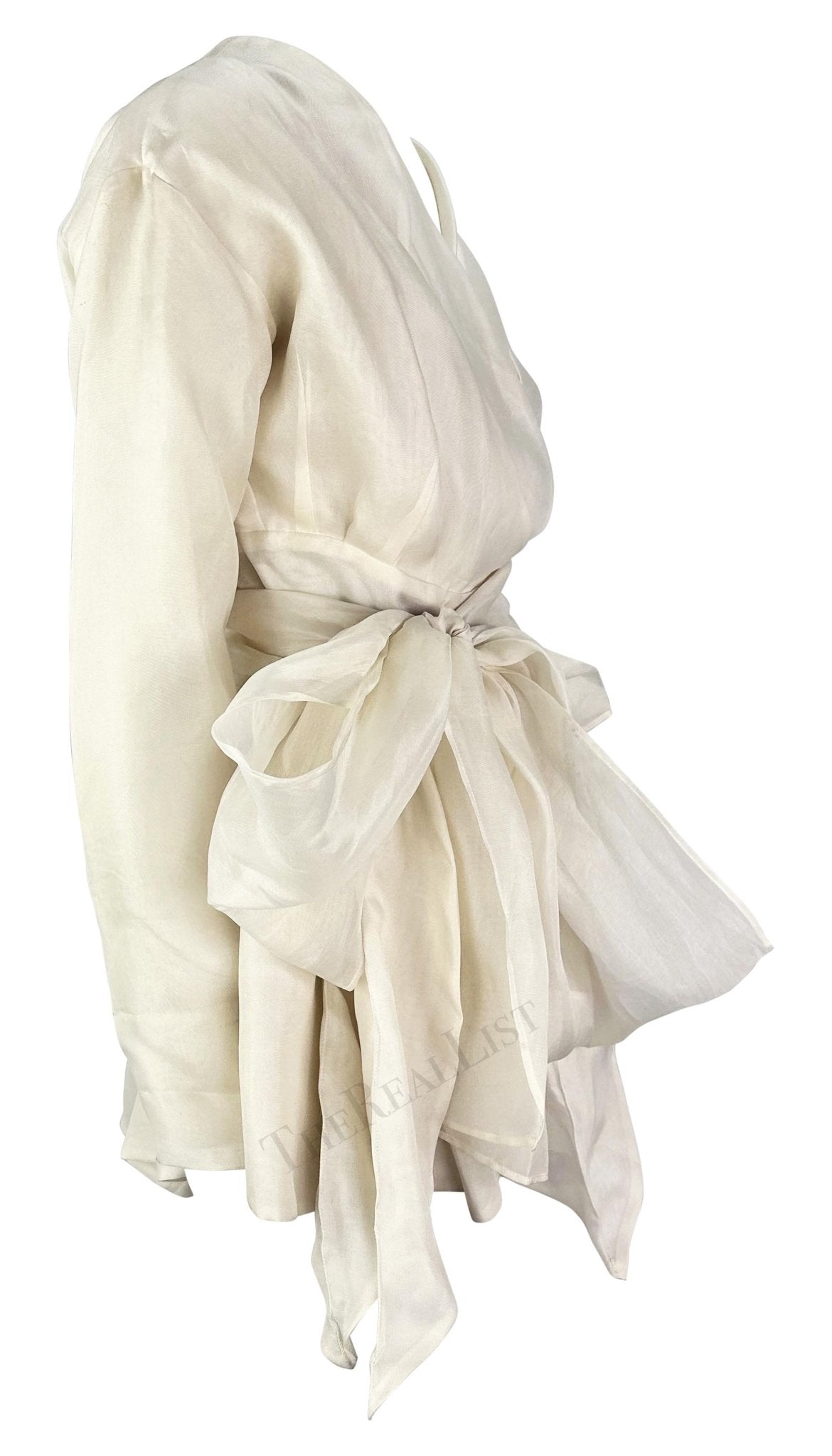 S/S 1992 Dolce & Gabbana White Silk Flowy Layered Long Sleeve Blouse - RealList