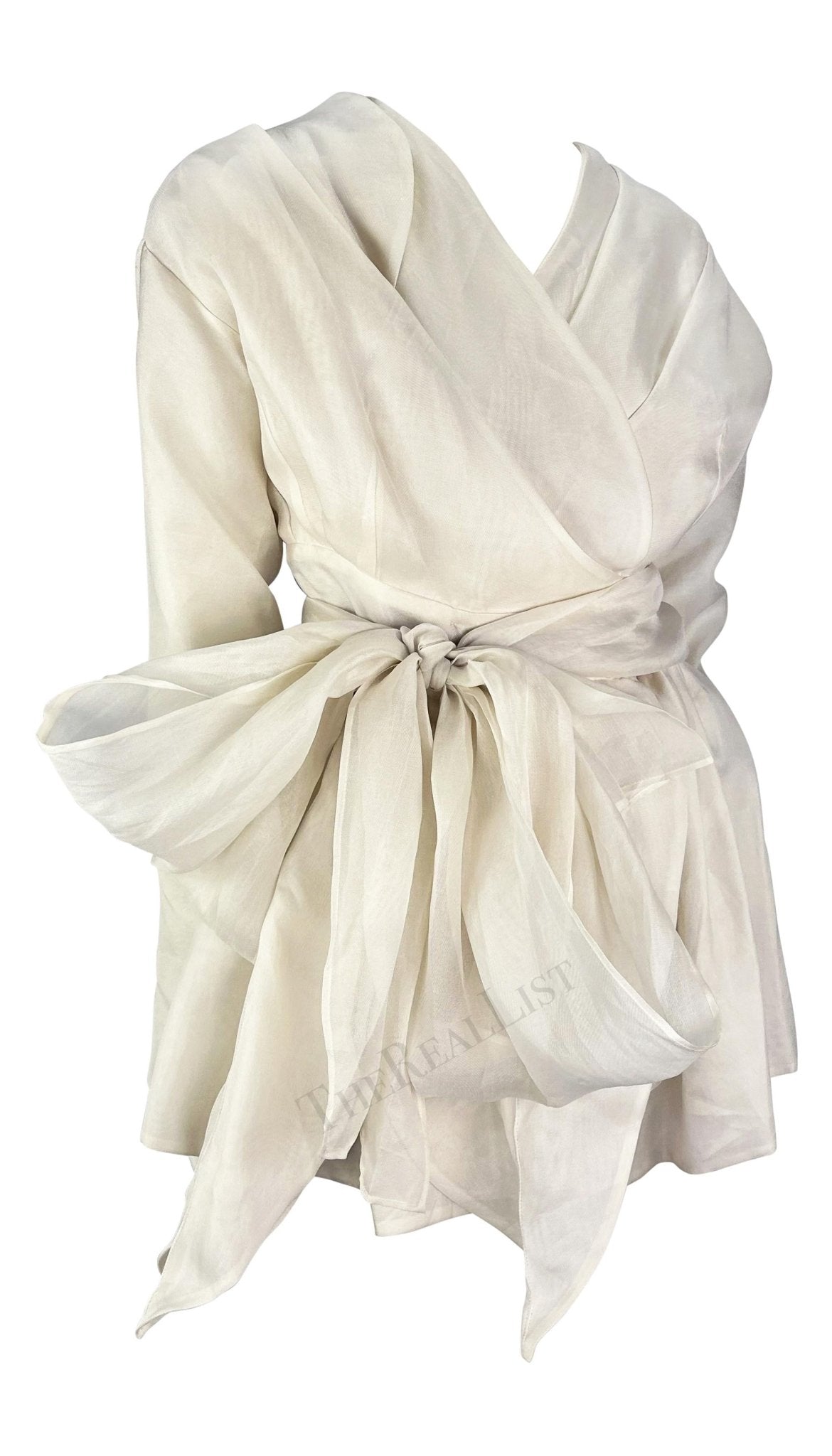 S/S 1992 Dolce & Gabbana White Silk Flowy Layered Long Sleeve Blouse - RealList