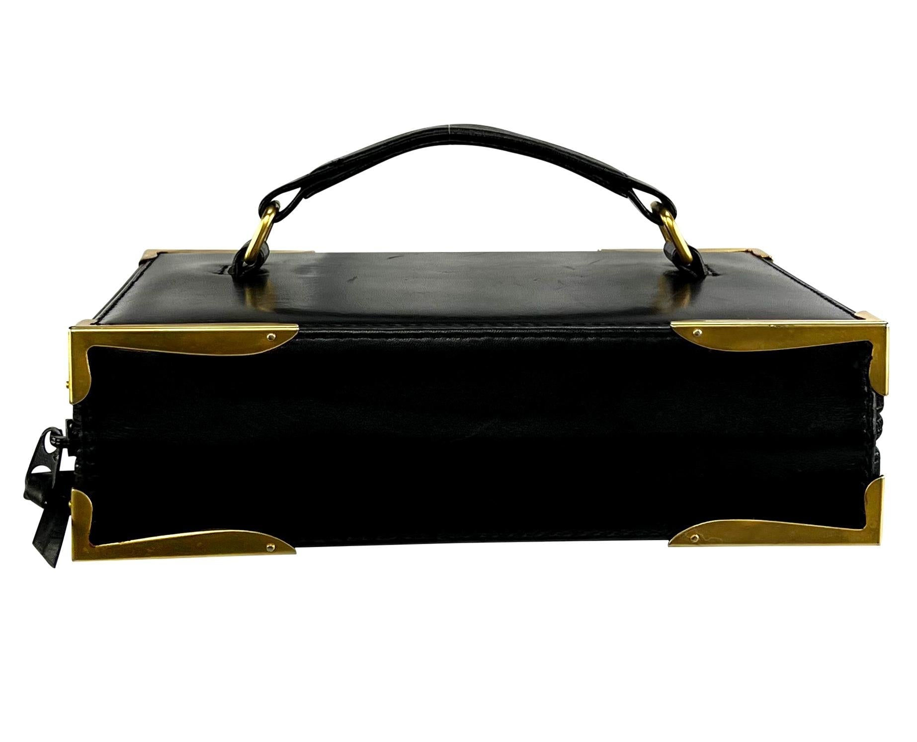 S/S 1992 Donna Karan Runway Black Leather Book Style Clutch Travel Bag - RealList