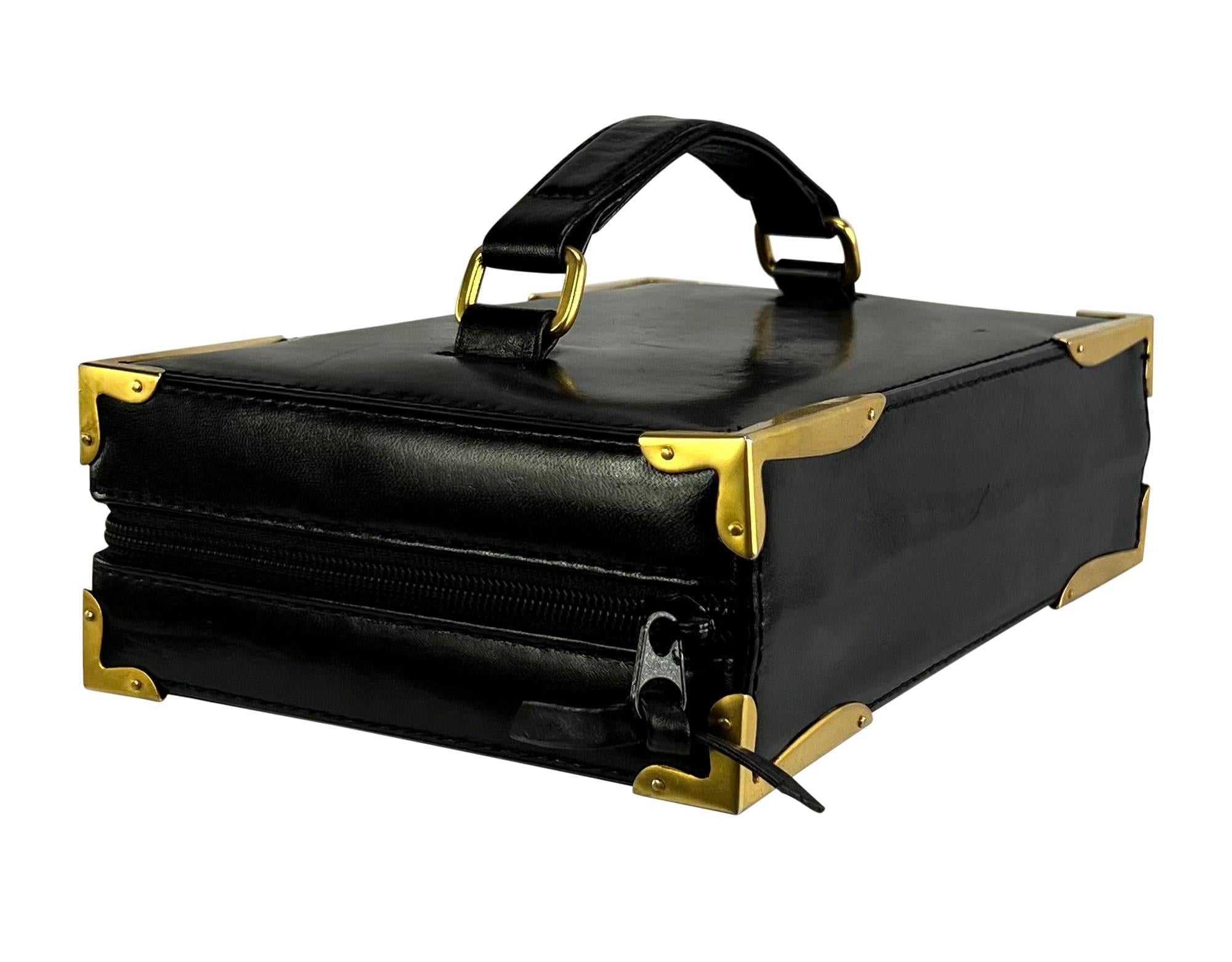 S/S 1992 Donna Karan Runway Black Leather Book Style Clutch Travel Bag - RealList