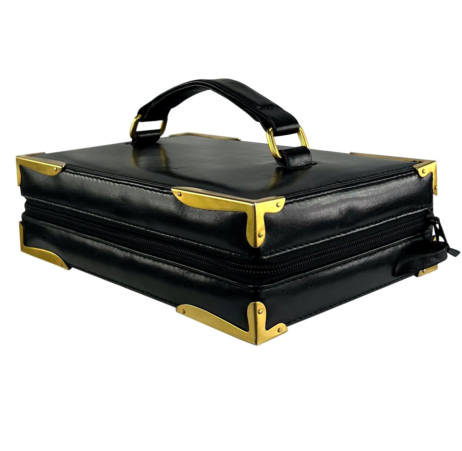 S/S 1992 Donna Karan Runway Black Leather Book Style Clutch Travel Bag - RealList