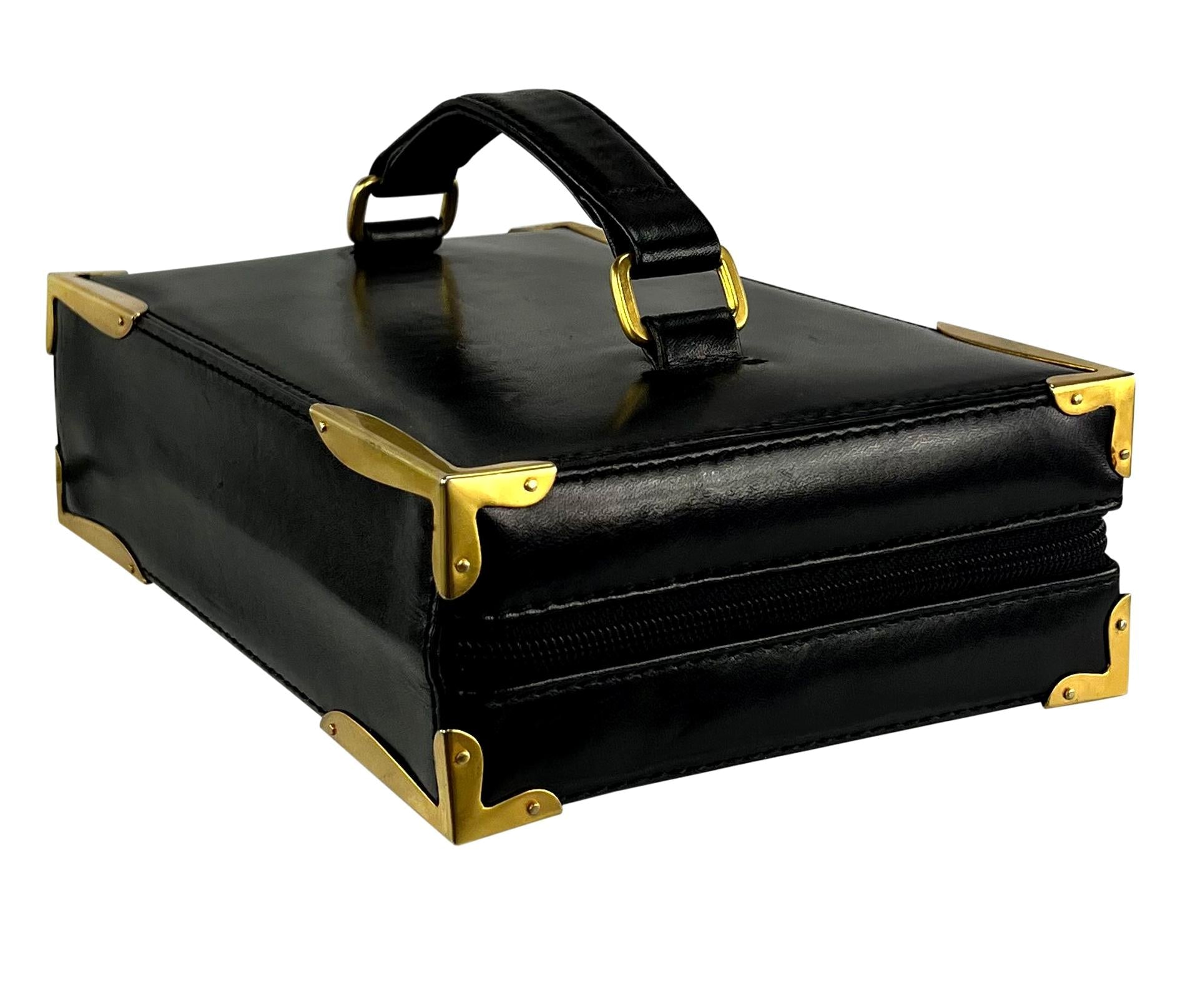 S/S 1992 Donna Karan Runway Black Leather Book Style Clutch Travel Bag - RealList