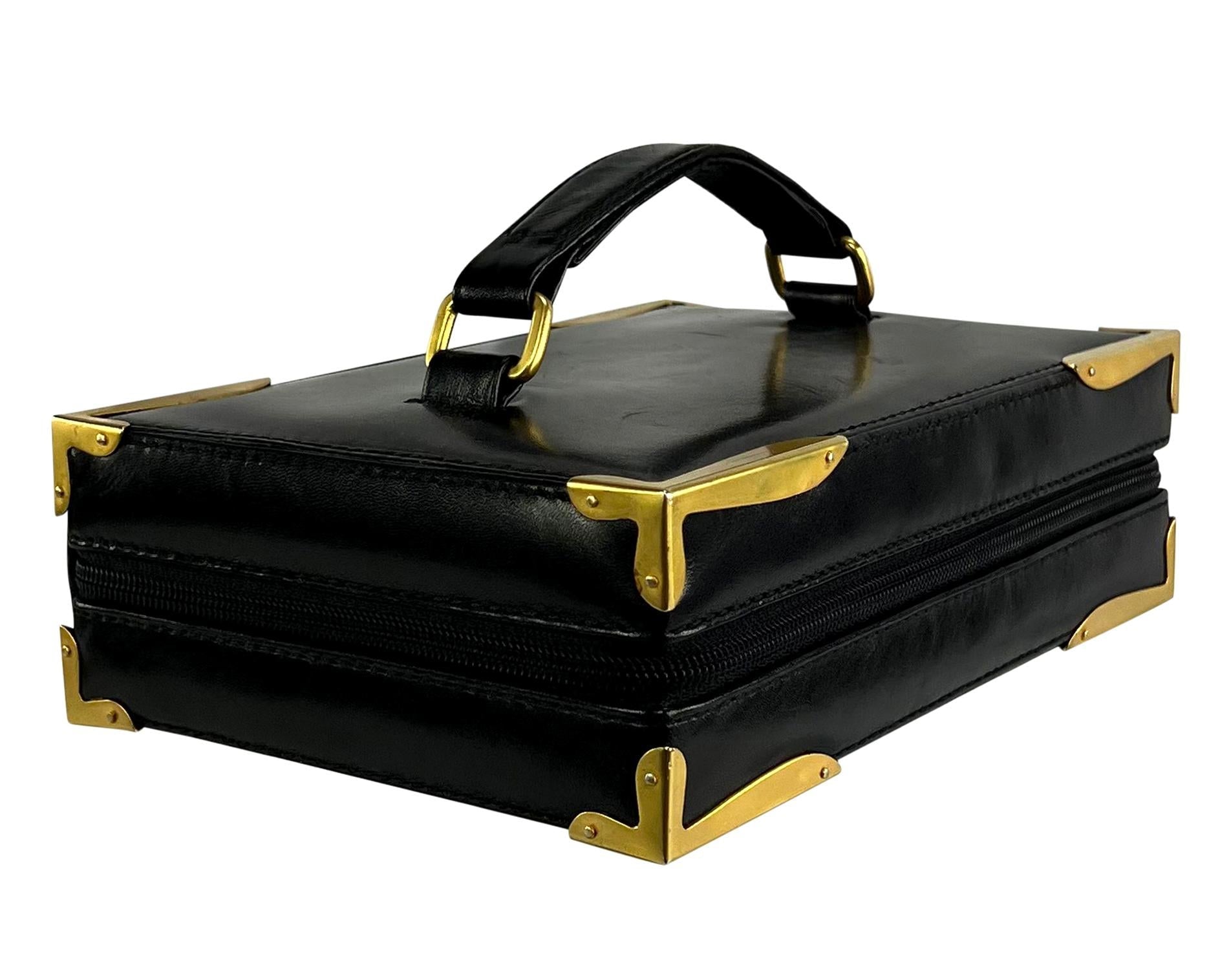 S/S 1992 Donna Karan Runway Black Leather Book Style Clutch Travel Bag - RealList