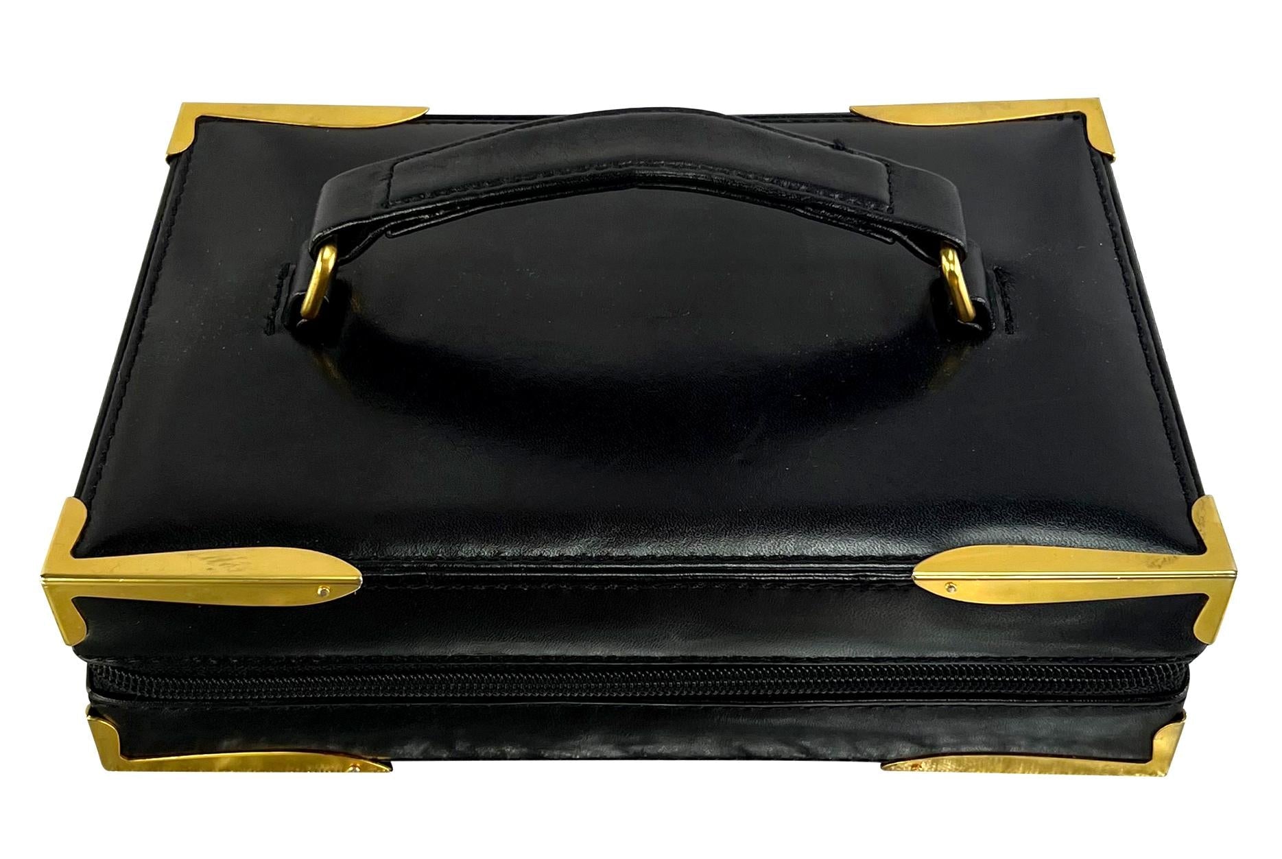 S/S 1992 Donna Karan Runway Black Leather Book Style Clutch Travel Bag - RealList