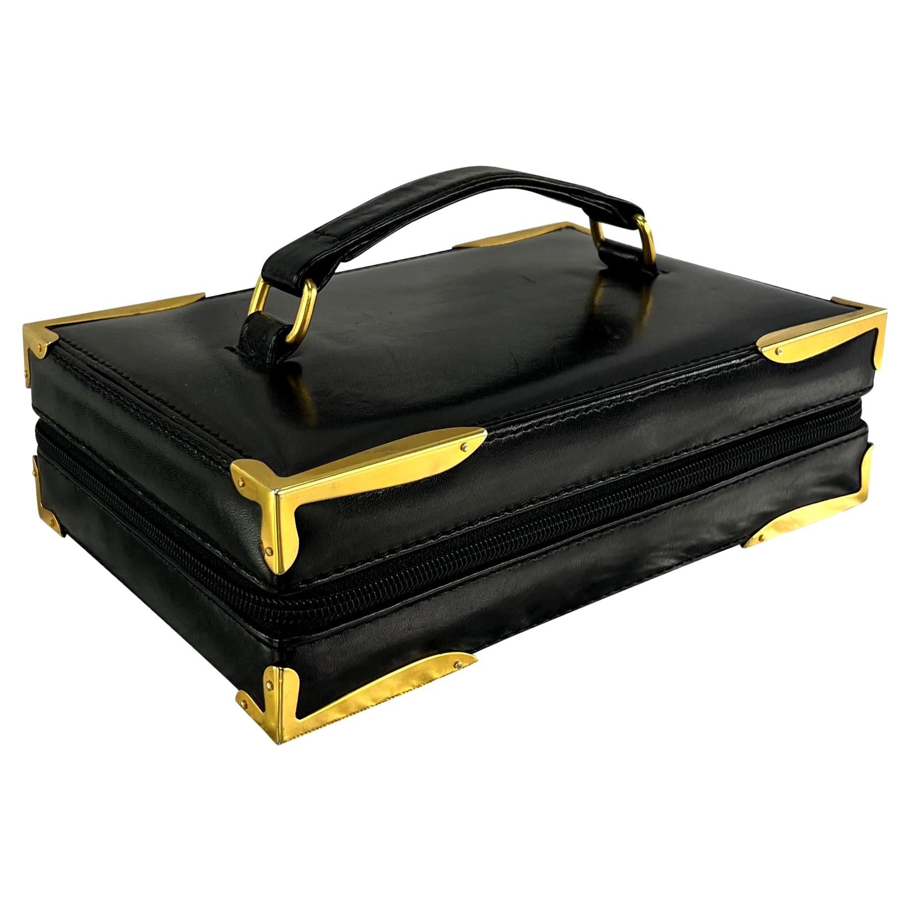 S/S 1992 Donna Karan Runway Black Leather Book Style Clutch Travel Bag - RealList