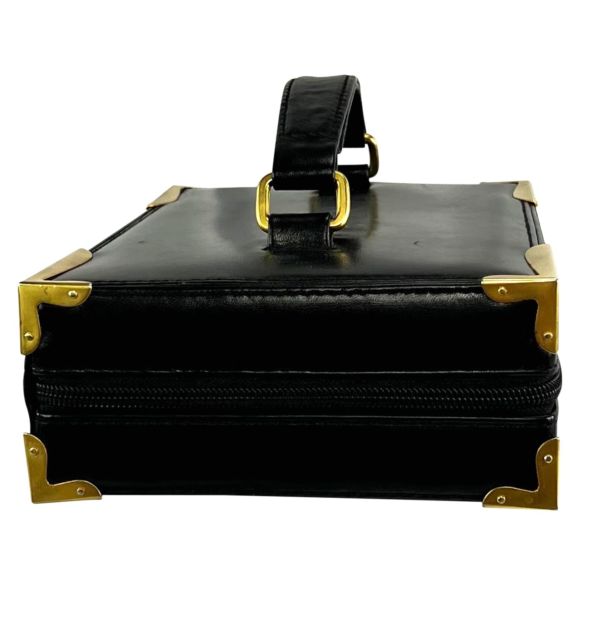 S/S 1992 Donna Karan Runway Black Leather Book Style Clutch Travel Bag - RealList