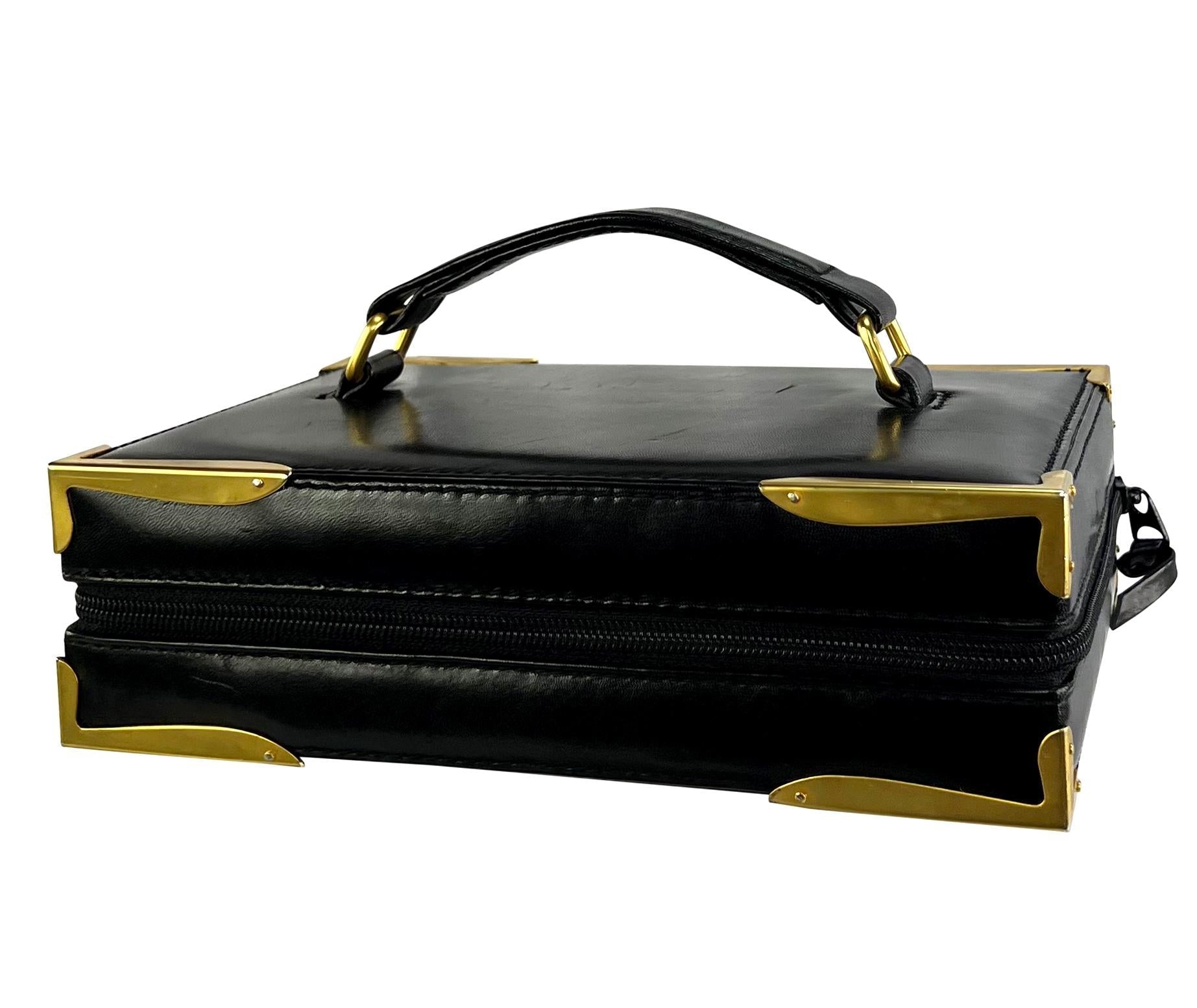 S/S 1992 Donna Karan Runway Black Leather Book Style Clutch Travel Bag - RealList