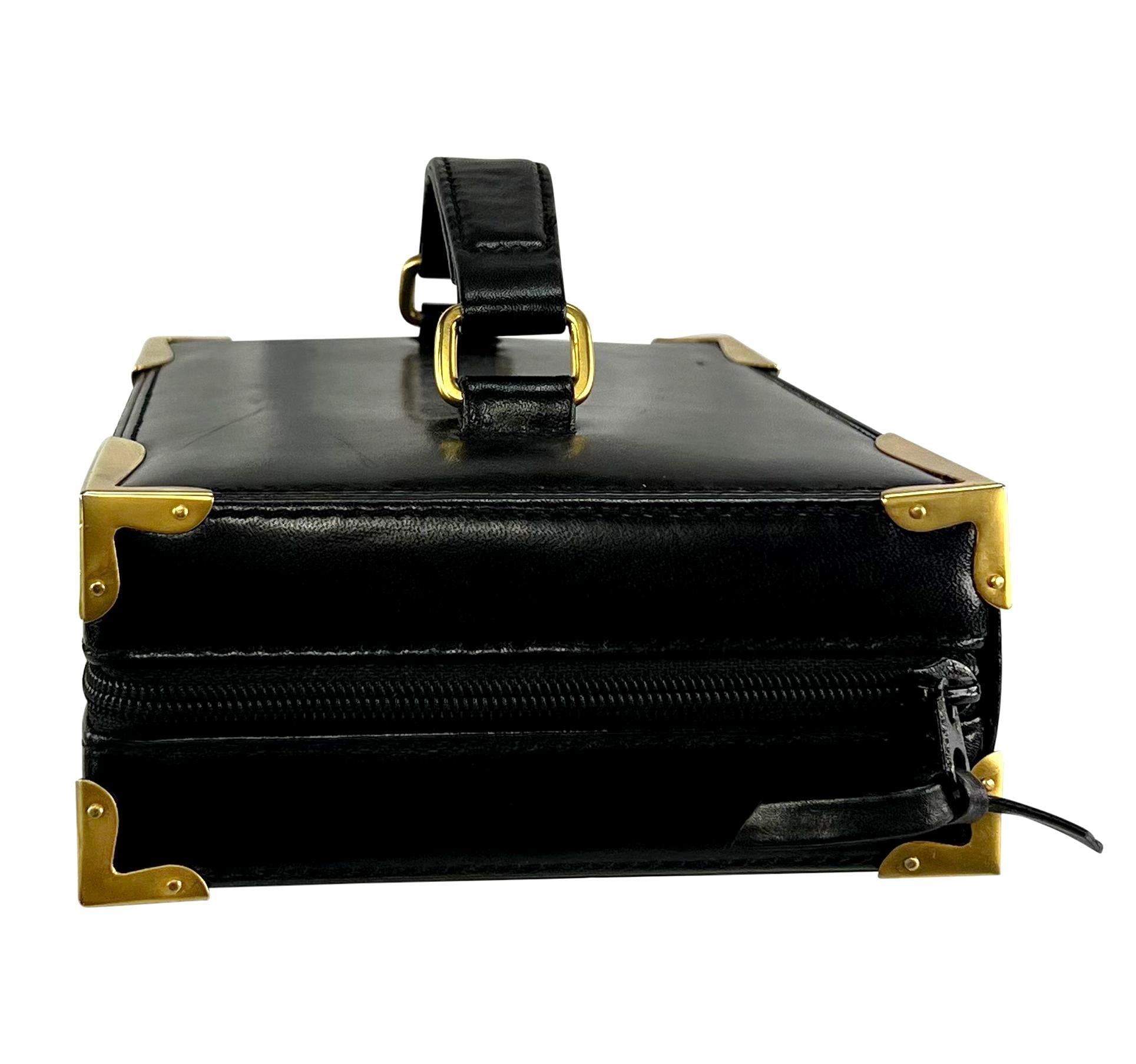 S/S 1992 Donna Karan Runway Black Leather Book Style Clutch Travel Bag - RealList