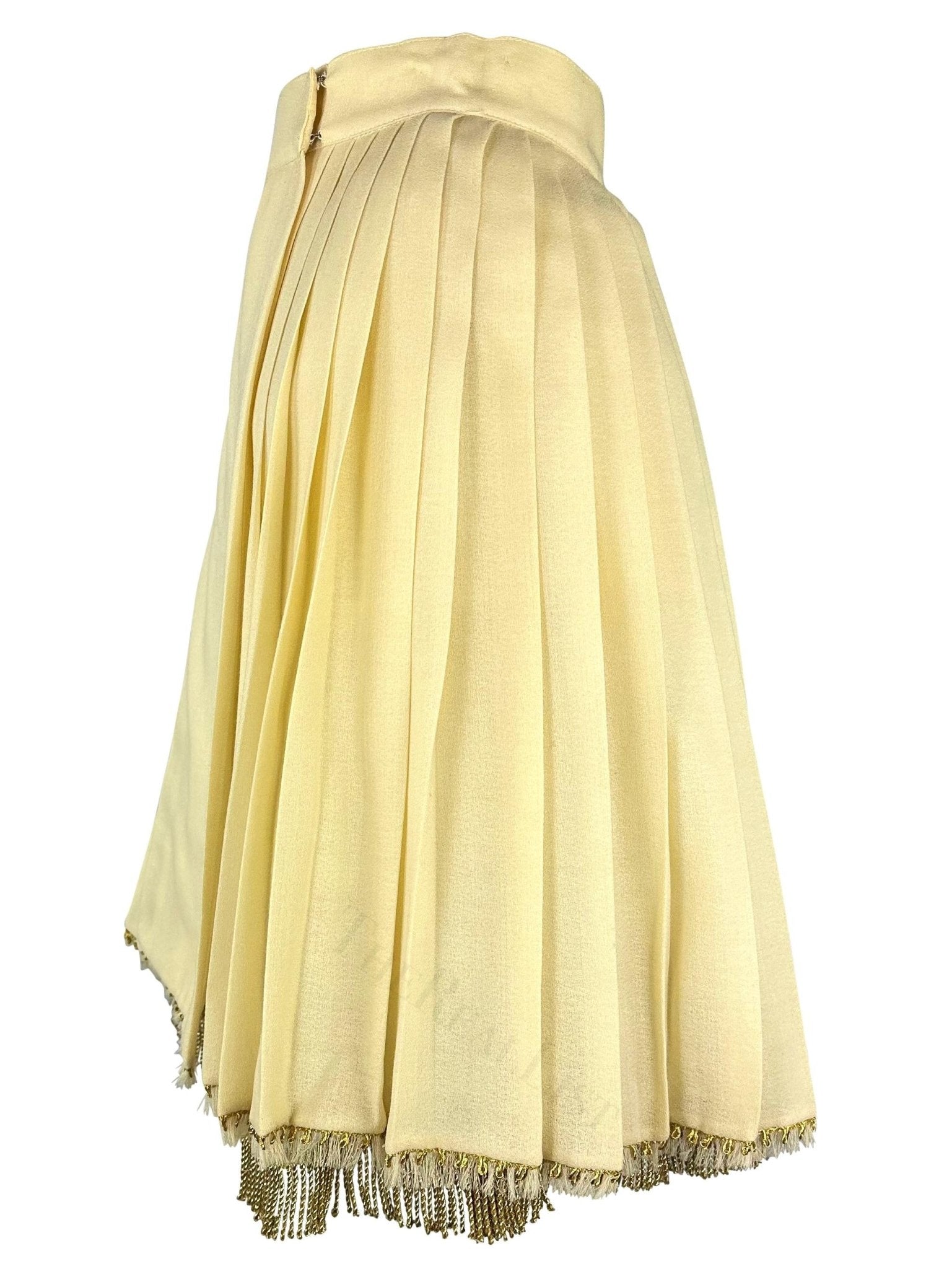 S/S 1992 Gianni Versace Couture Off - White Pleat Wrap Fringe Skirt Crinoline Set - RealList