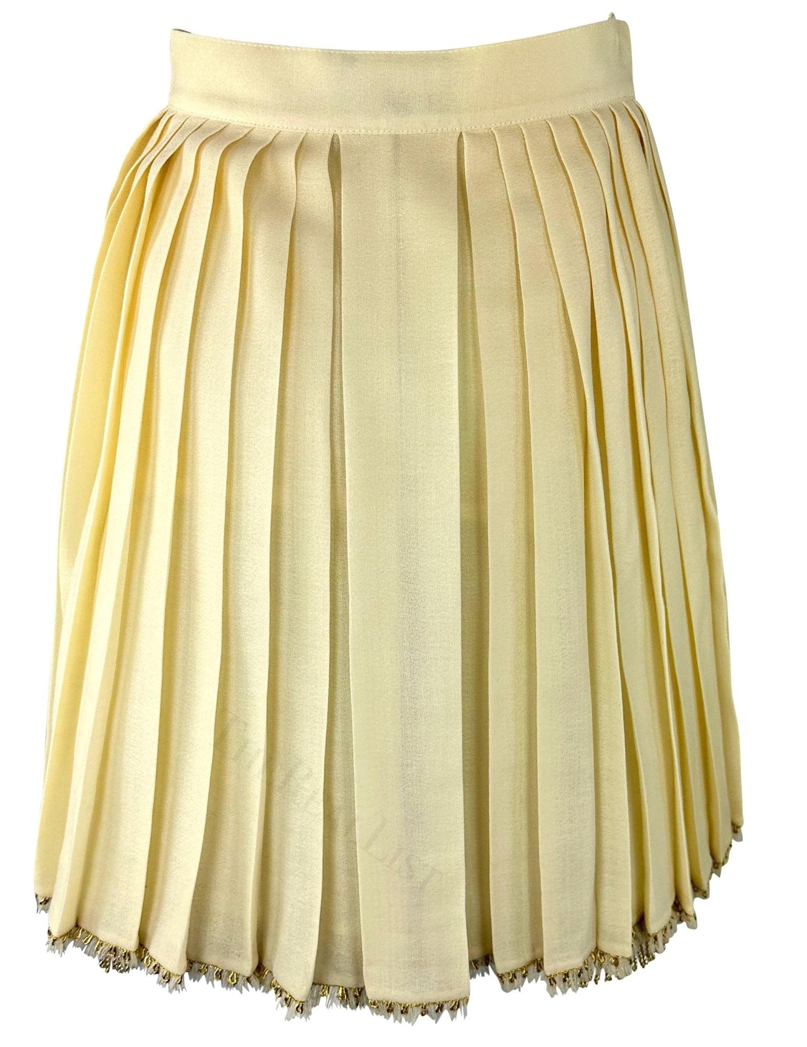 S/S 1992 Gianni Versace Couture Off - White Pleat Wrap Fringe Skirt Crinoline Set - RealList