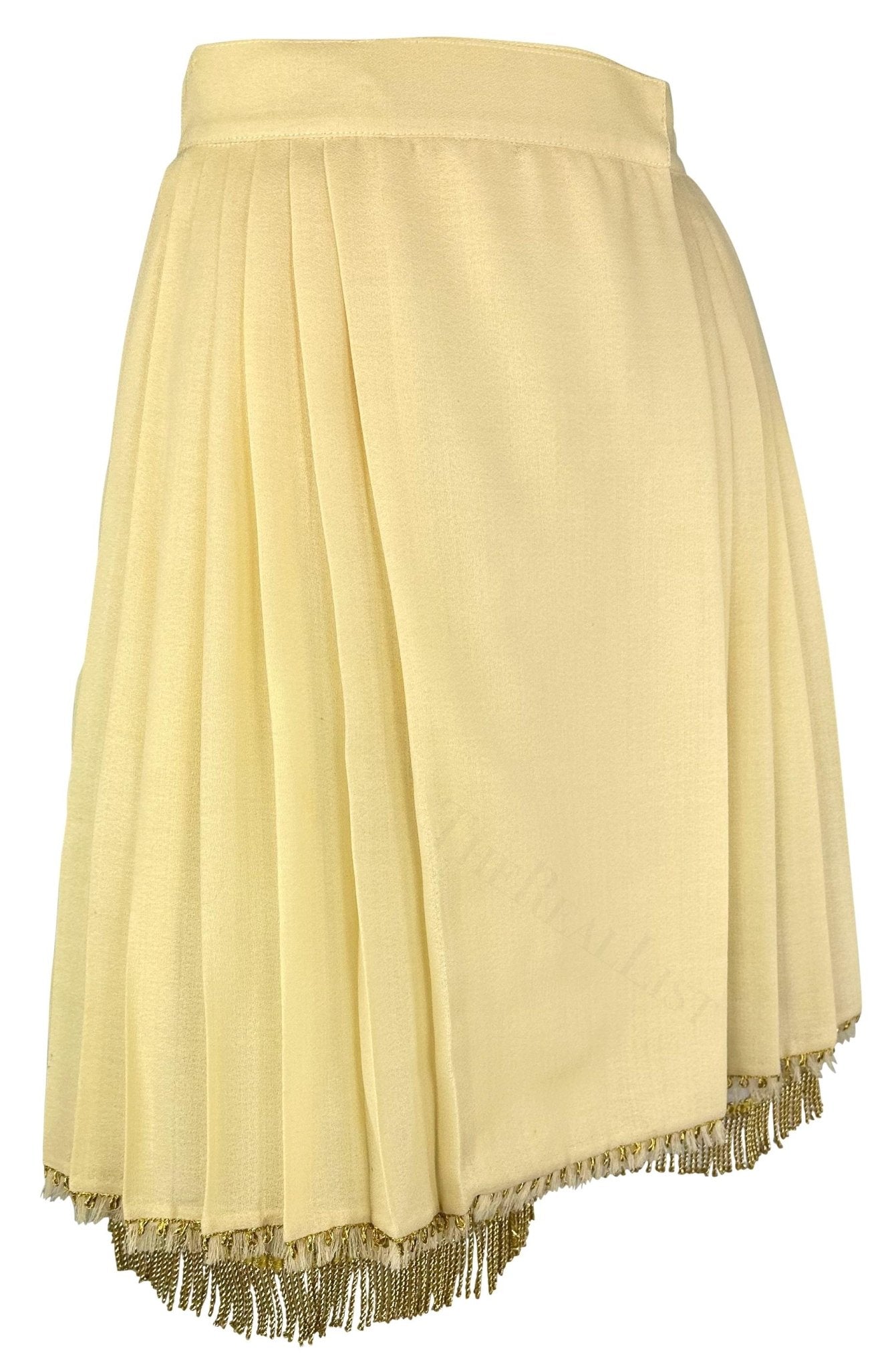 S/S 1992 Gianni Versace Couture Off - White Pleat Wrap Fringe Skirt Crinoline Set - RealList