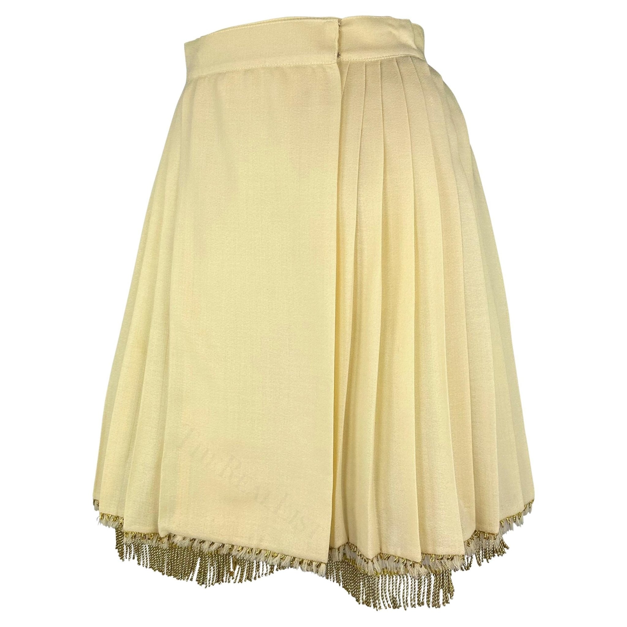 S/S 1992 Gianni Versace Couture Off - White Pleat Wrap Fringe Skirt Crinoline Set - RealList