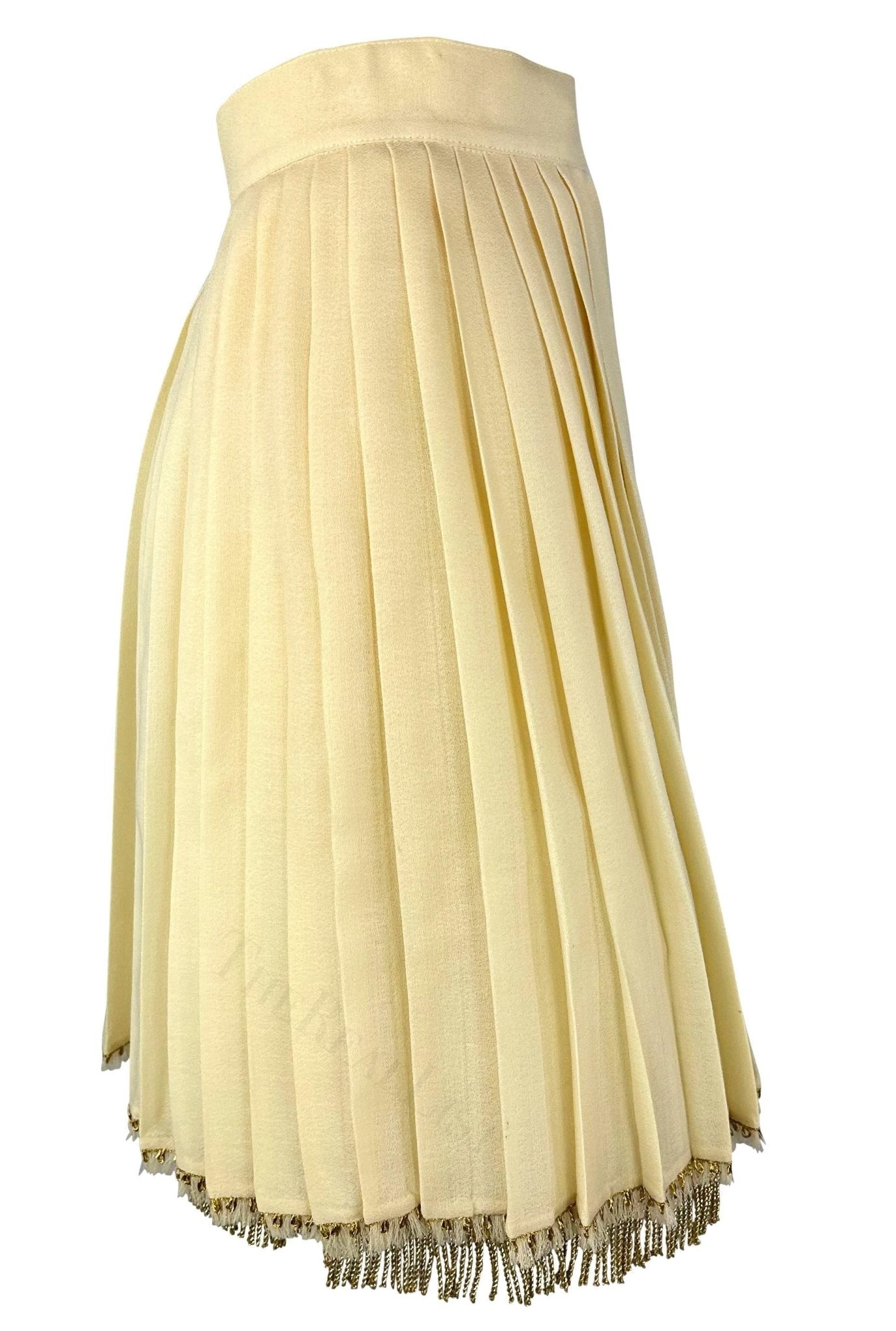 S/S 1992 Gianni Versace Couture Off - White Pleat Wrap Fringe Skirt Crinoline Set - RealList