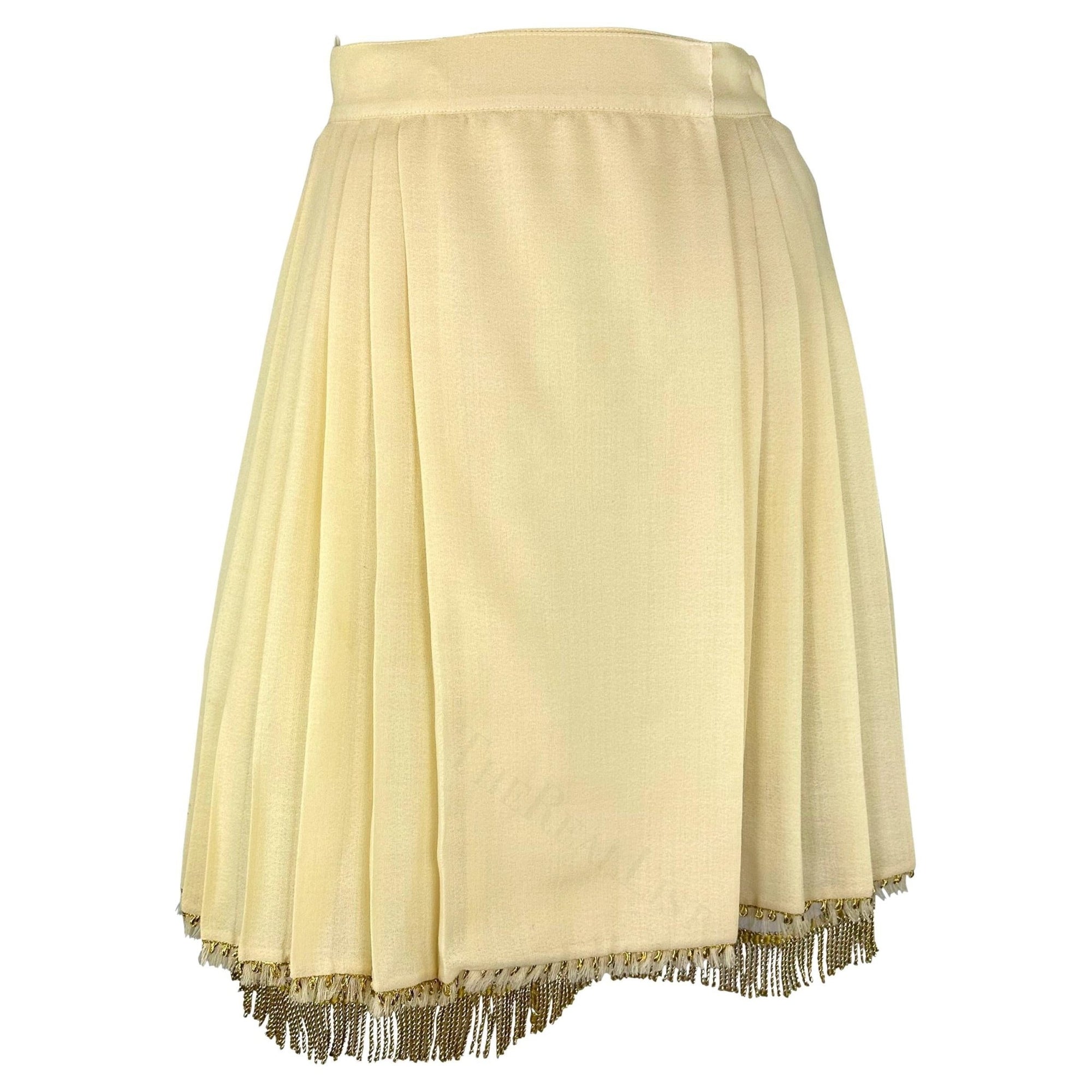 S/S 1992 Gianni Versace Couture Off - White Pleat Wrap Fringe Skirt Crinoline Set - RealList