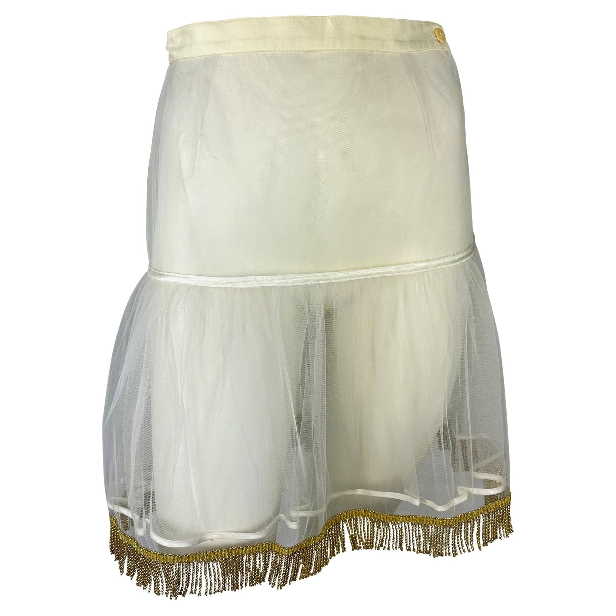 S/S 1992 Gianni Versace Couture Off - White Pleat Wrap Fringe Skirt Crinoline Set - RealList