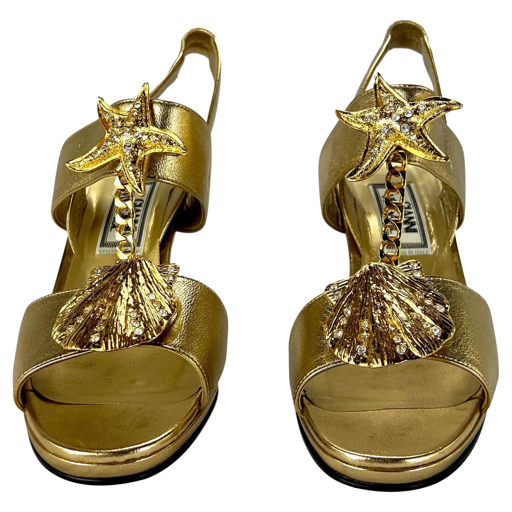 S/S 1992 Gianni Versace Gold Mare Heel Heels Size 36 - RealList