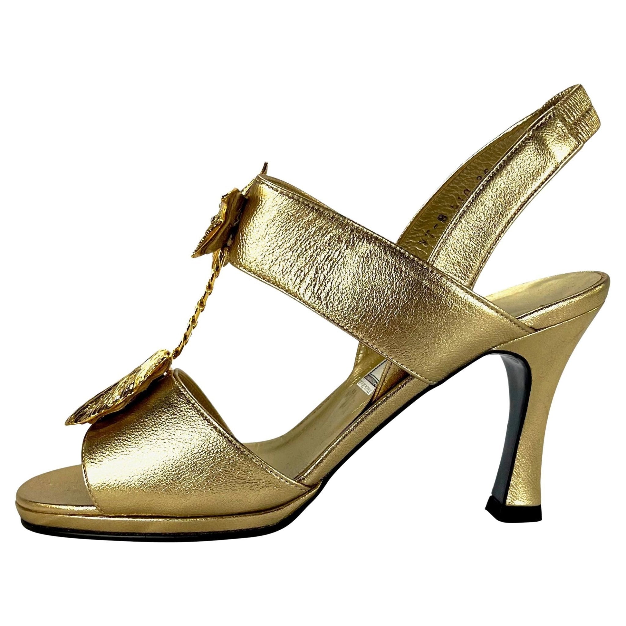 S/S 1992 Gianni Versace Gold Mare Heel Heels Size 36 - RealList
