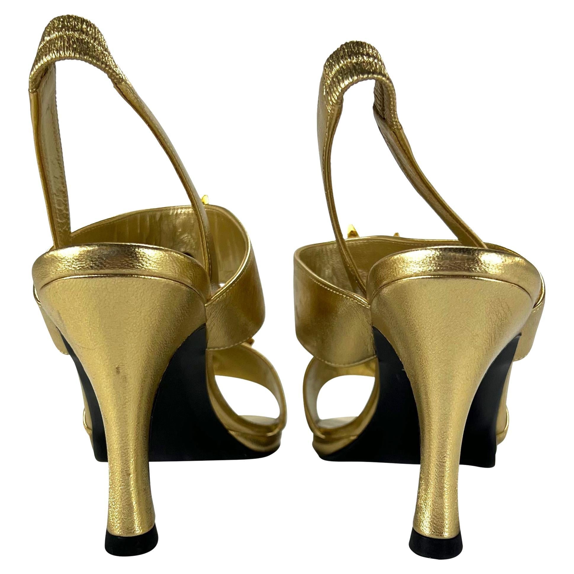 S/S 1992 Gianni Versace Gold Mare Heel Heels Size 36 - RealList