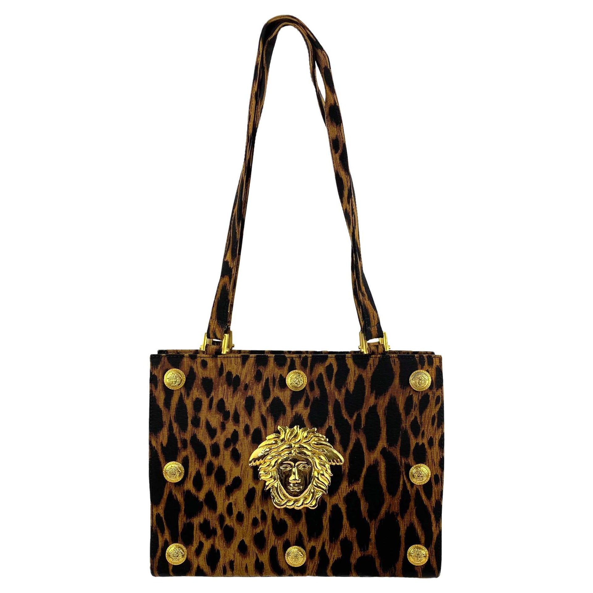 S/S 1992 Gianni Versace Leopard Print Shoulder Bag Gold Medusa Medallion - RealList