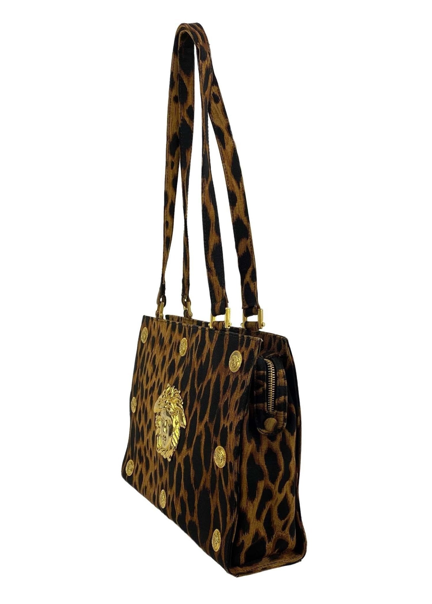 S/S 1992 Gianni Versace Leopard Print Shoulder Bag Gold Medusa Medallion - RealList