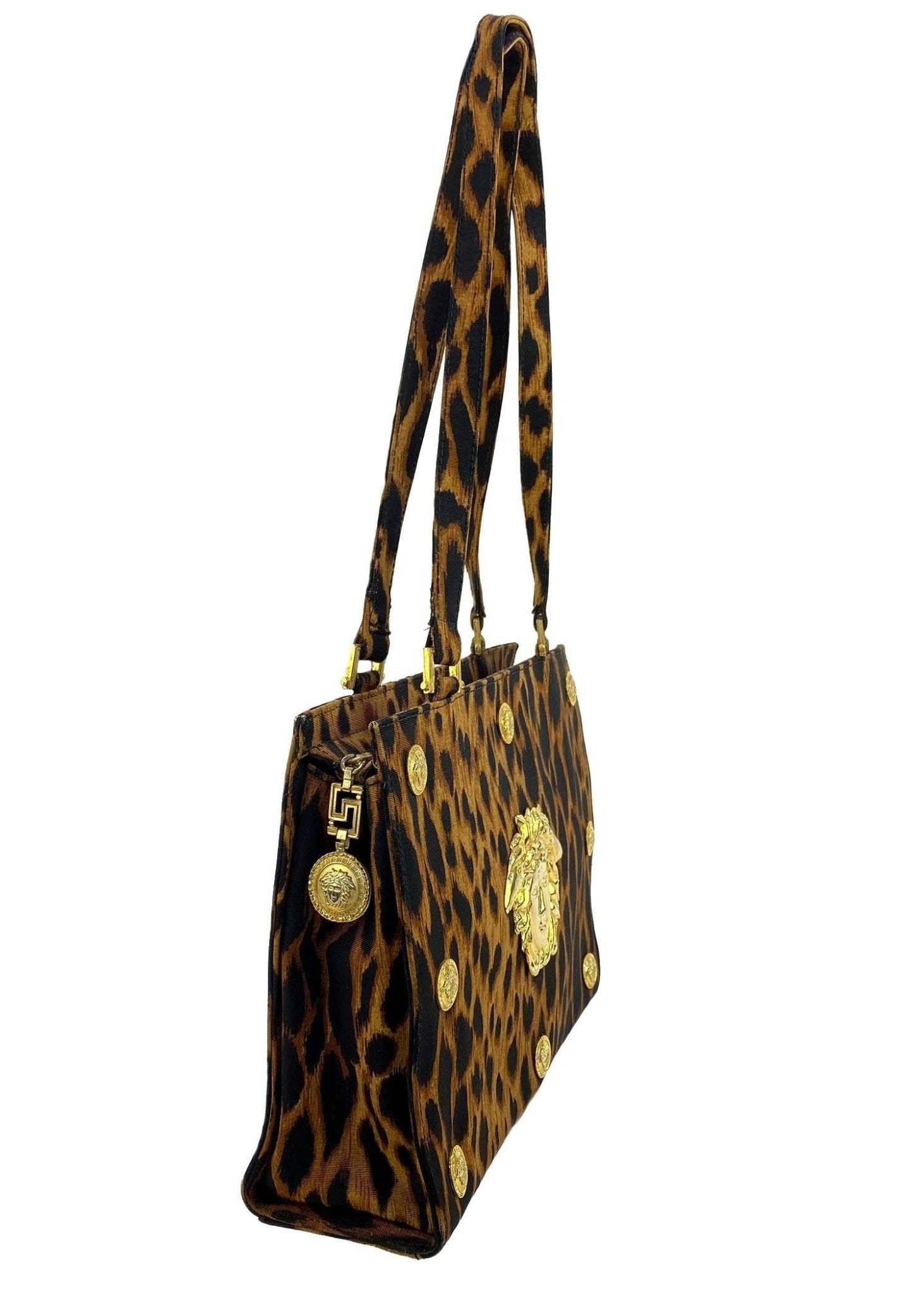 S/S 1992 Gianni Versace Leopard Print Shoulder Bag Gold Medusa Medallion - RealList
