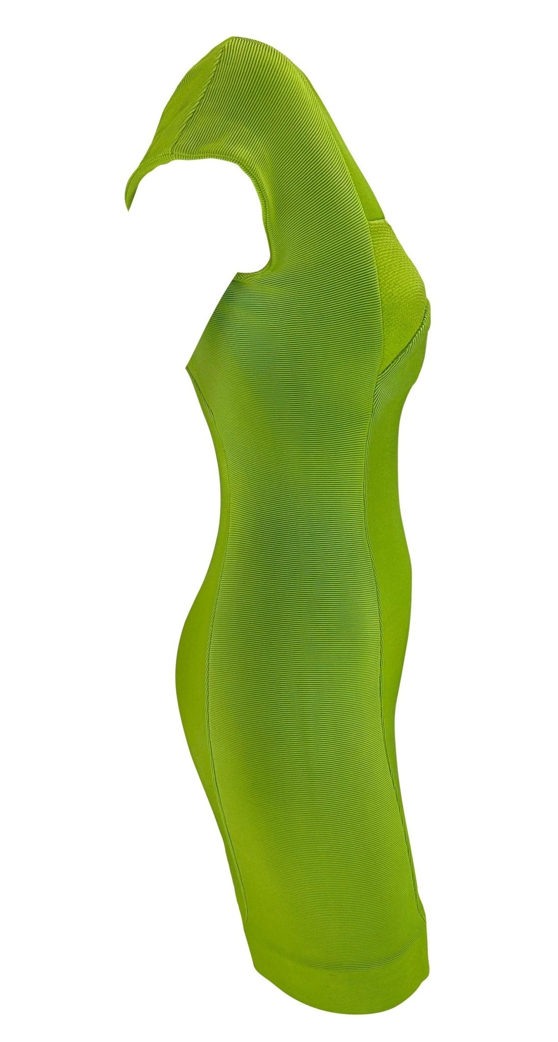 S/S 1992 Gianni Versace Light Green Ribbed Knit Bodycon Mini Dress Cap Sleeve - RealList