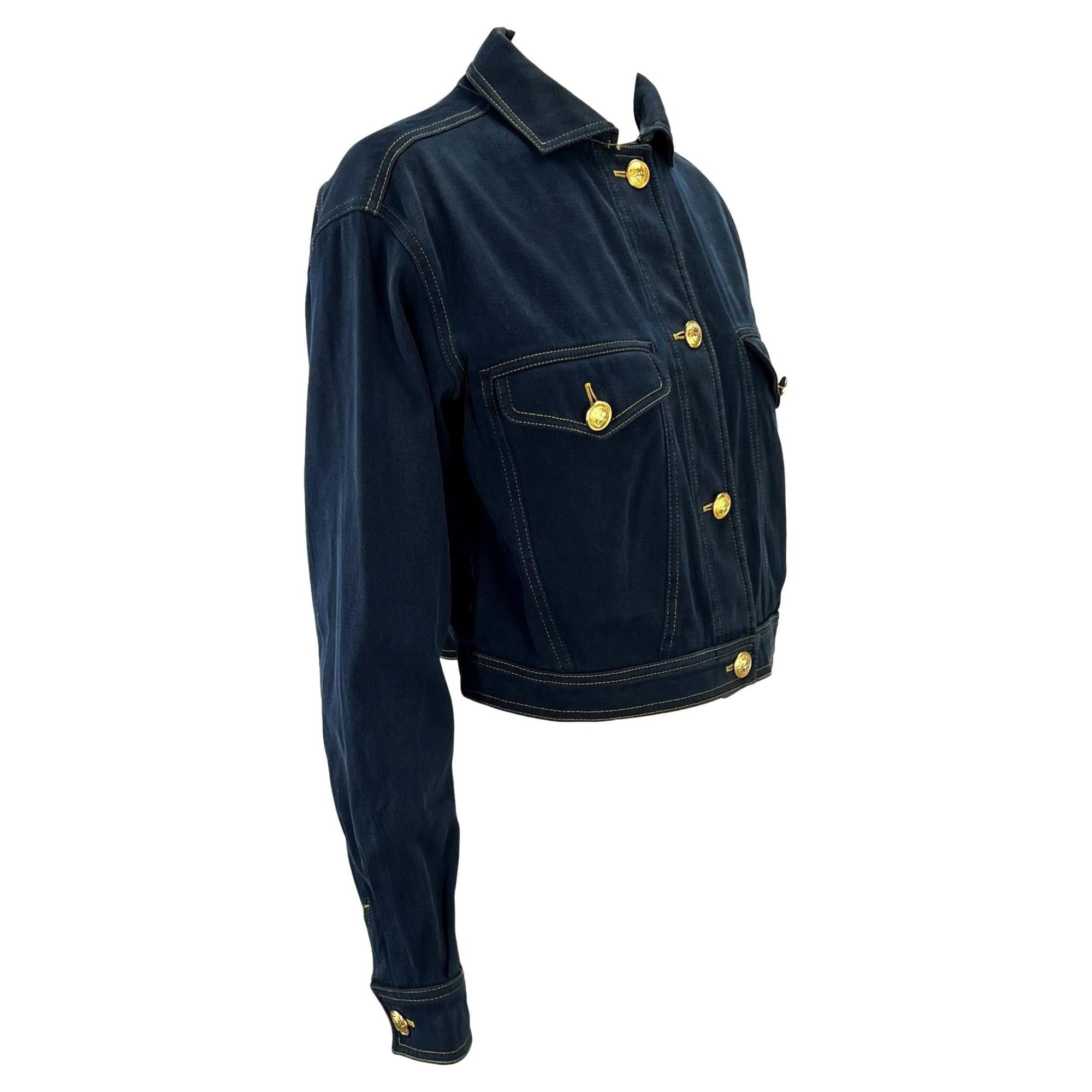 S/S 1992 Gianni Versace Navy Denim Medusa Cropped Jacket - RealList