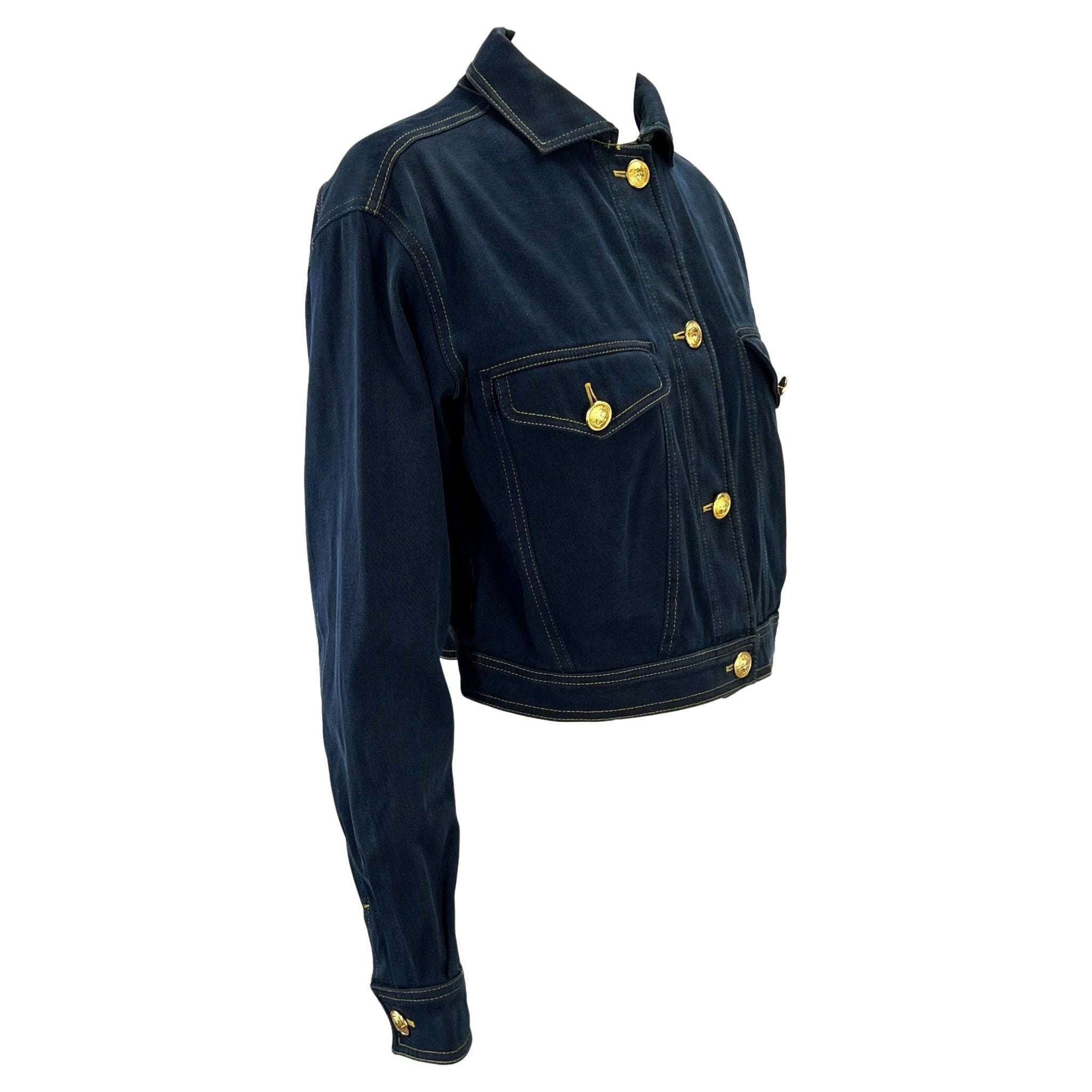 S/S 1992 Gianni Versace Navy Denim Medusa Cropped Jacket - RealList