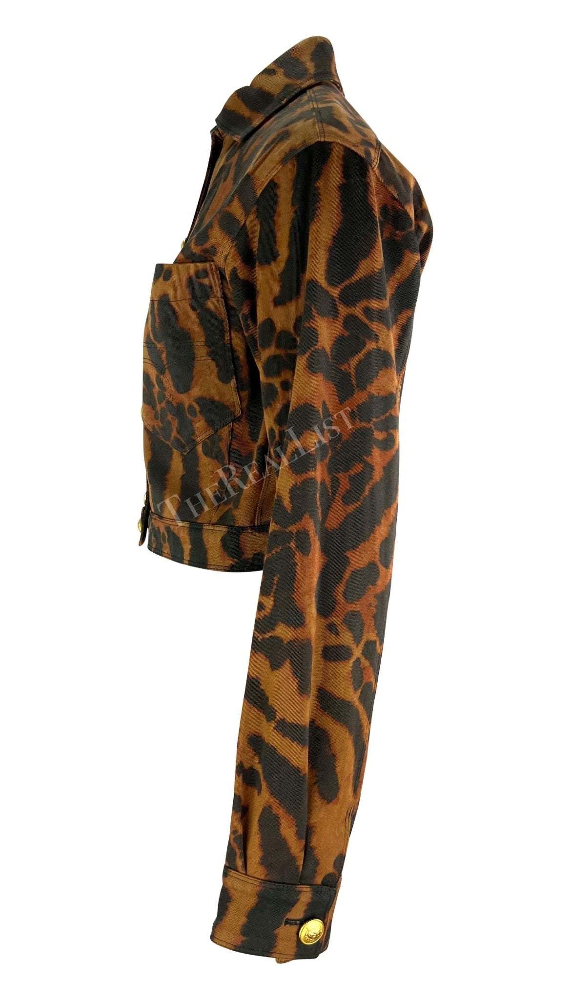 S/S 1992 Gianni Versace Runway Brown Cheetah Print Denim Medusa Cropped Jacket - RealList
