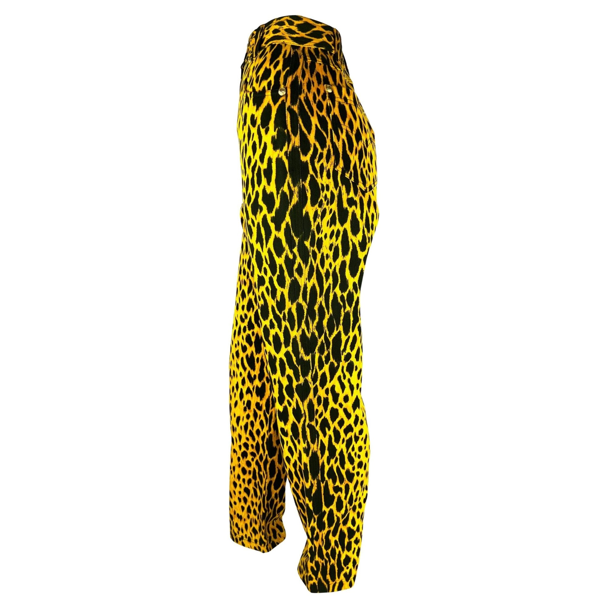 S/S 1992 Gianni Versace Runway Cheetah Print Yellow Black Cotton Stretch Jeans - RealList