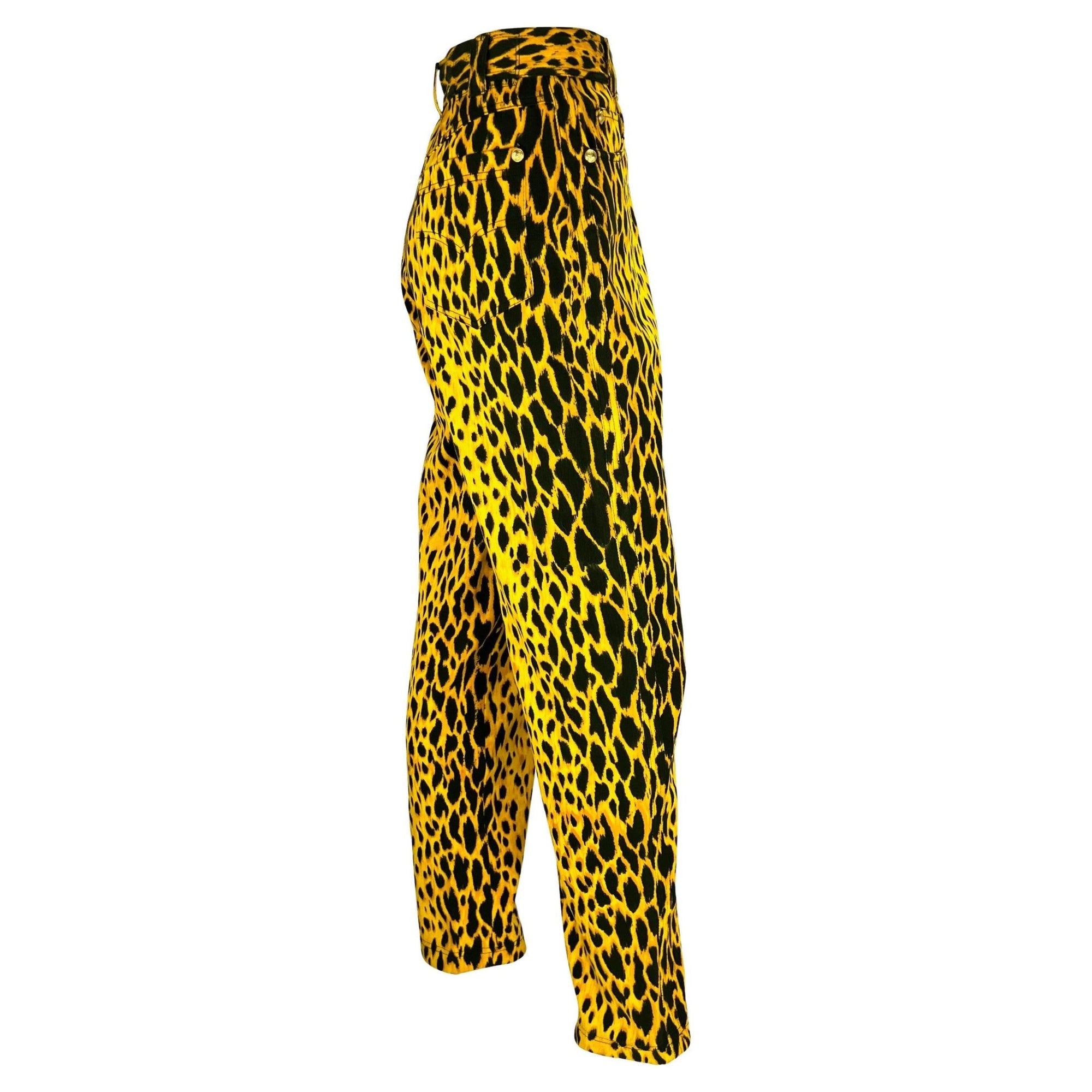S/S 1992 Gianni Versace Runway Cheetah Print Yellow Black Cotton Stretch Jeans - RealList