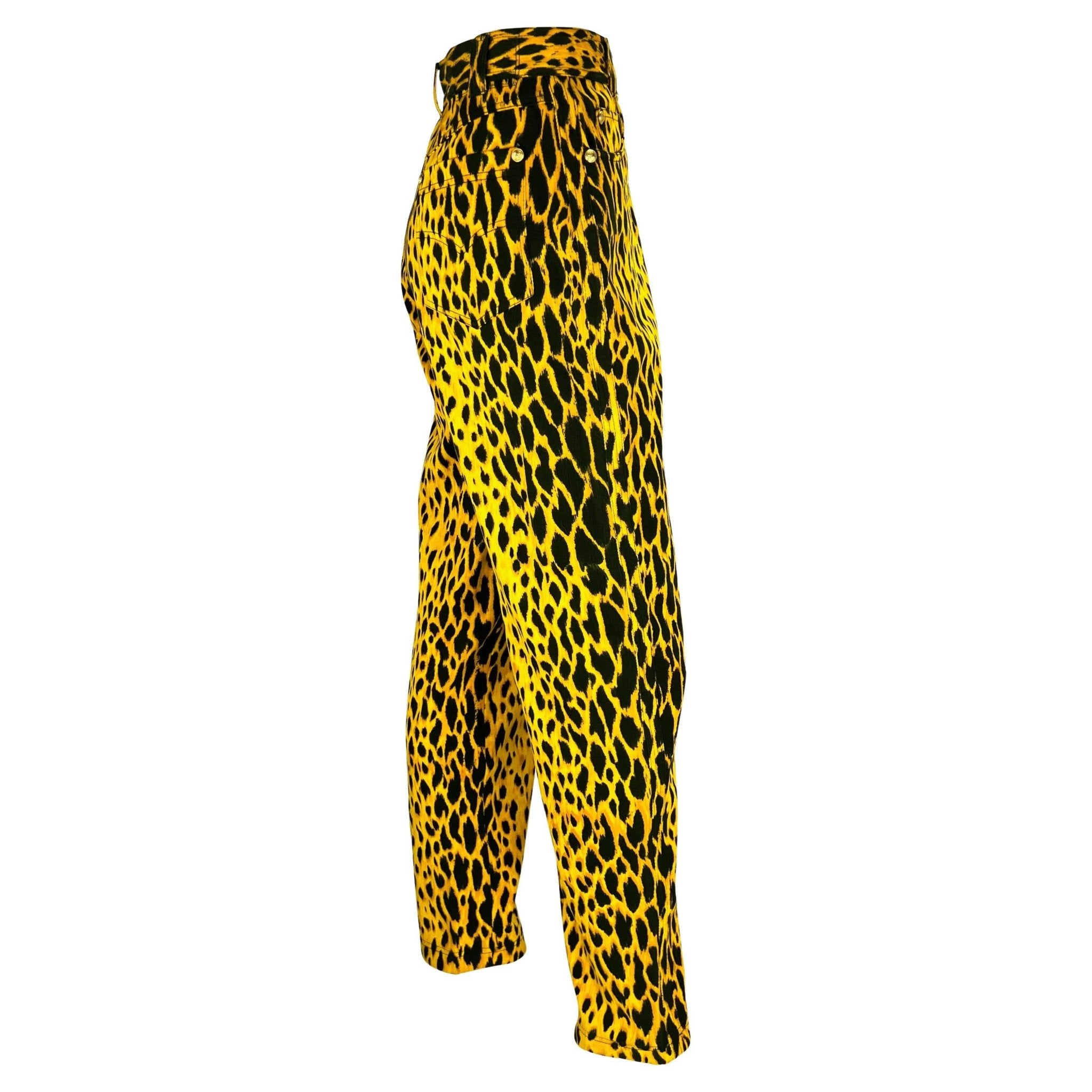 S/S 1992 Gianni Versace Runway Cheetah Print Yellow Black Cotton Stretch Jeans - RealList