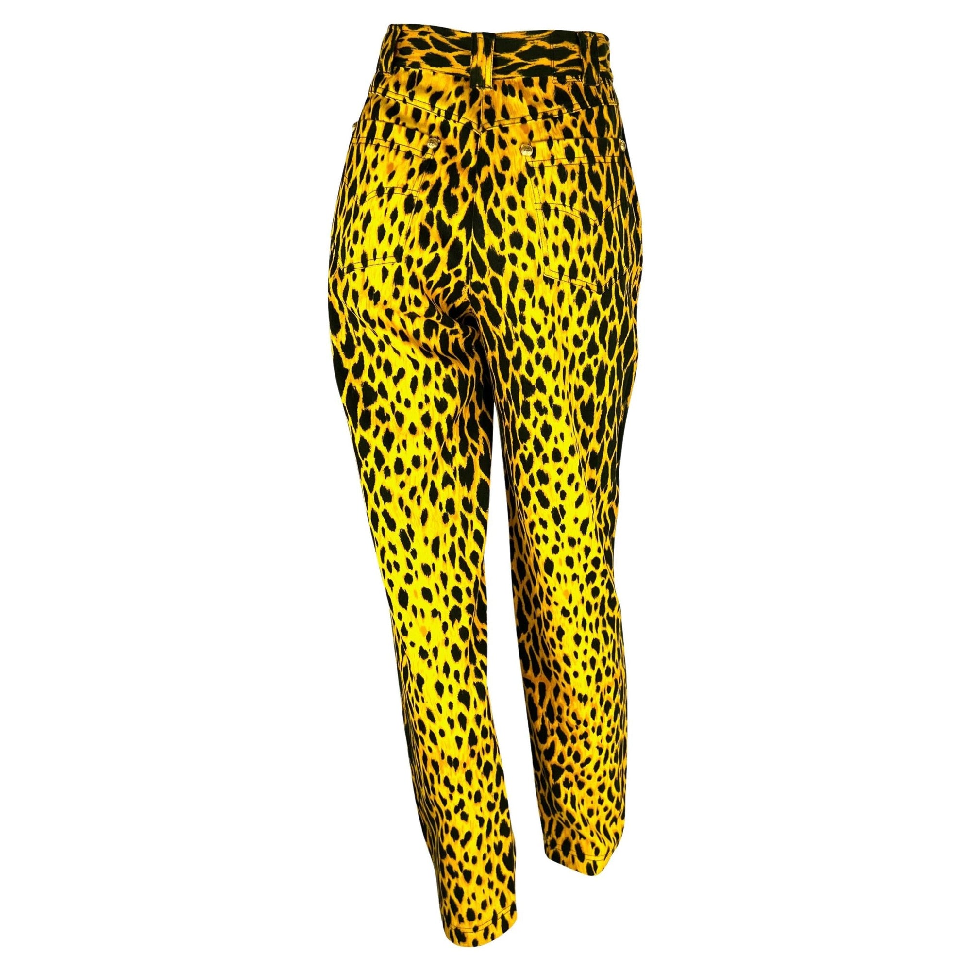 S/S 1992 Gianni Versace Runway Cheetah Print Yellow Black Cotton Stretch Jeans - RealList
