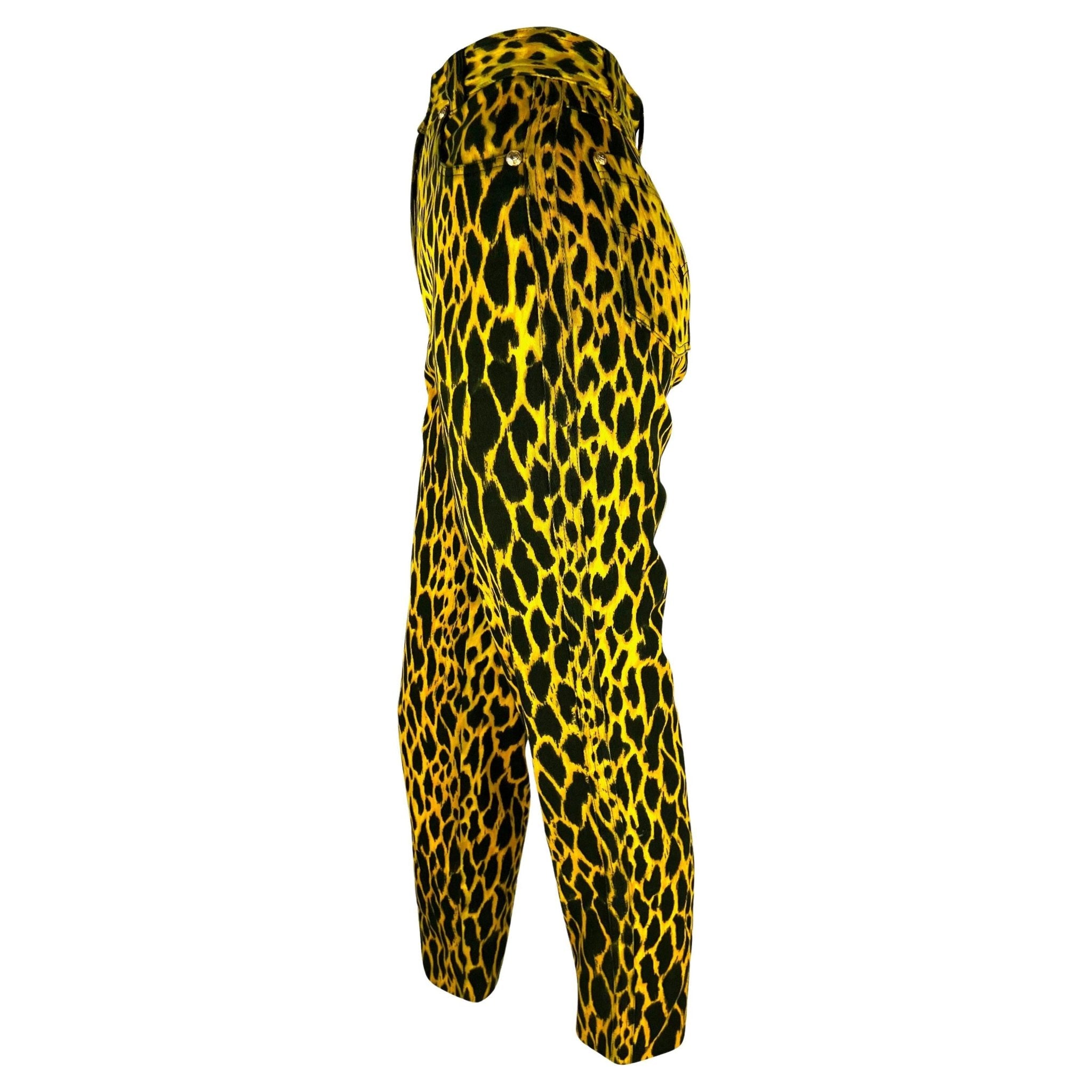 S/S 1992 Gianni Versace Runway Cheetah Print Yellow Black Cotton Stretch Jeans - RealList
