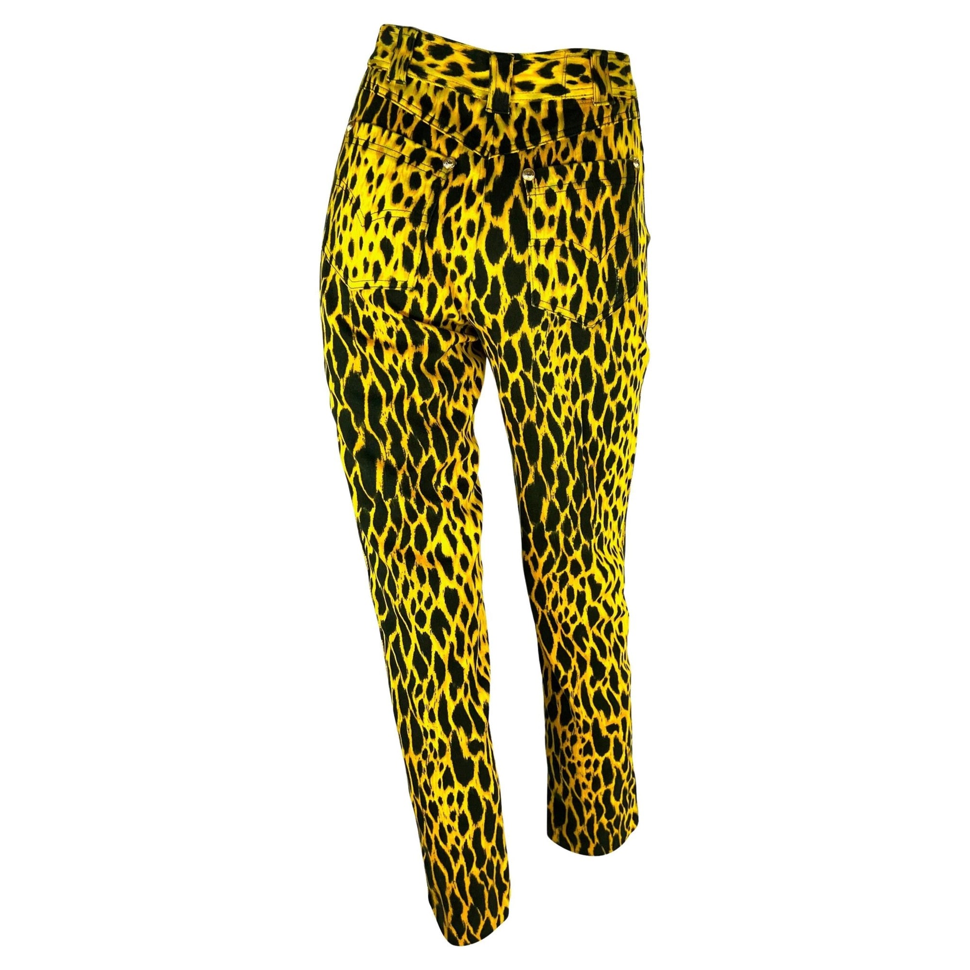 S/S 1992 Gianni Versace Runway Cheetah Print Yellow Black Cotton Stretch Jeans - RealList