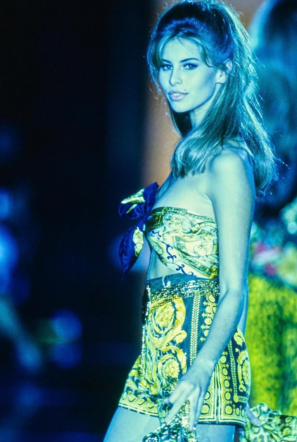 S/S 1992 Gianni Versace Runway Gold Baroque Leopard Print High Waisted Shorts - RealList