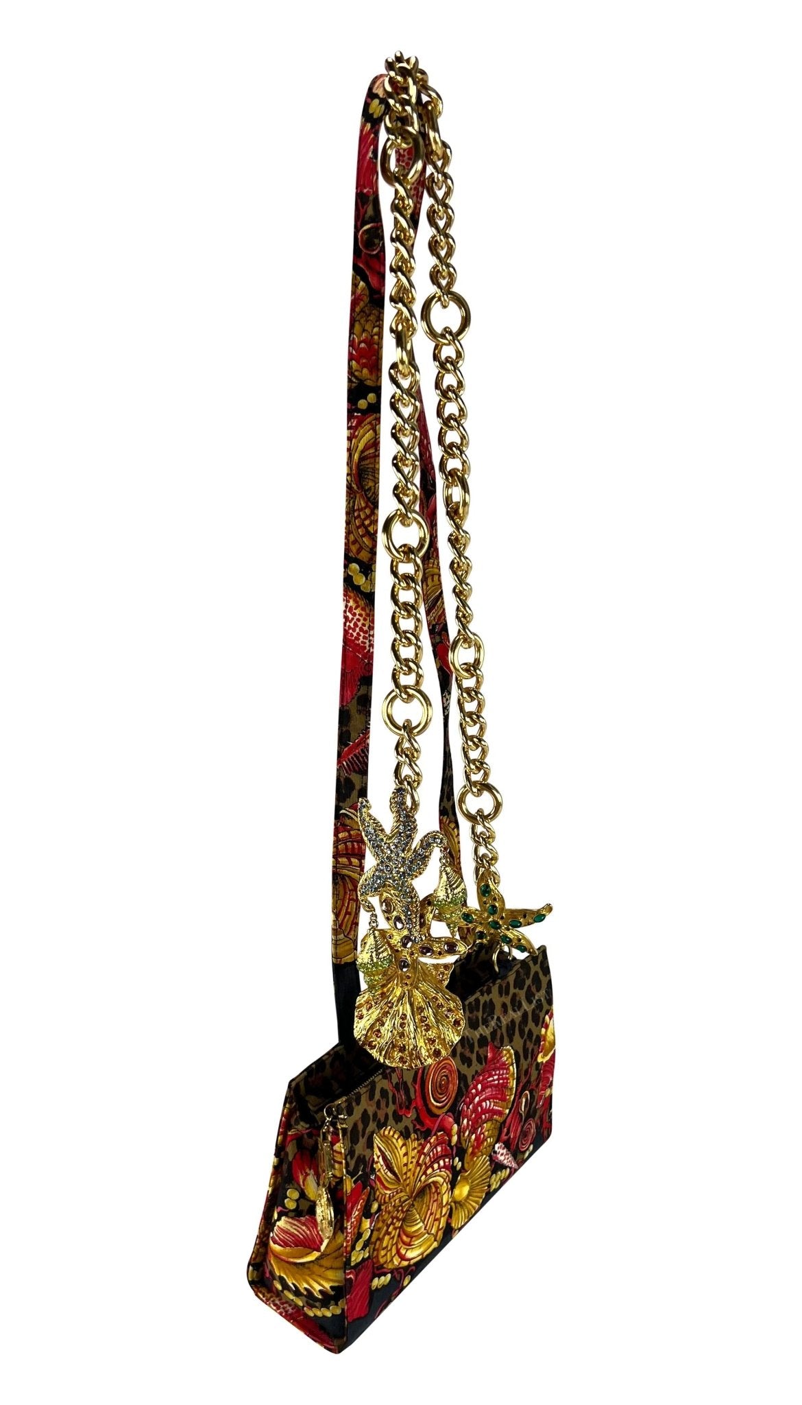 S/S 1992 Gianni Versace Runway Rhinestone Gold Shell Jewel Chain Crossbody Bag - RealList