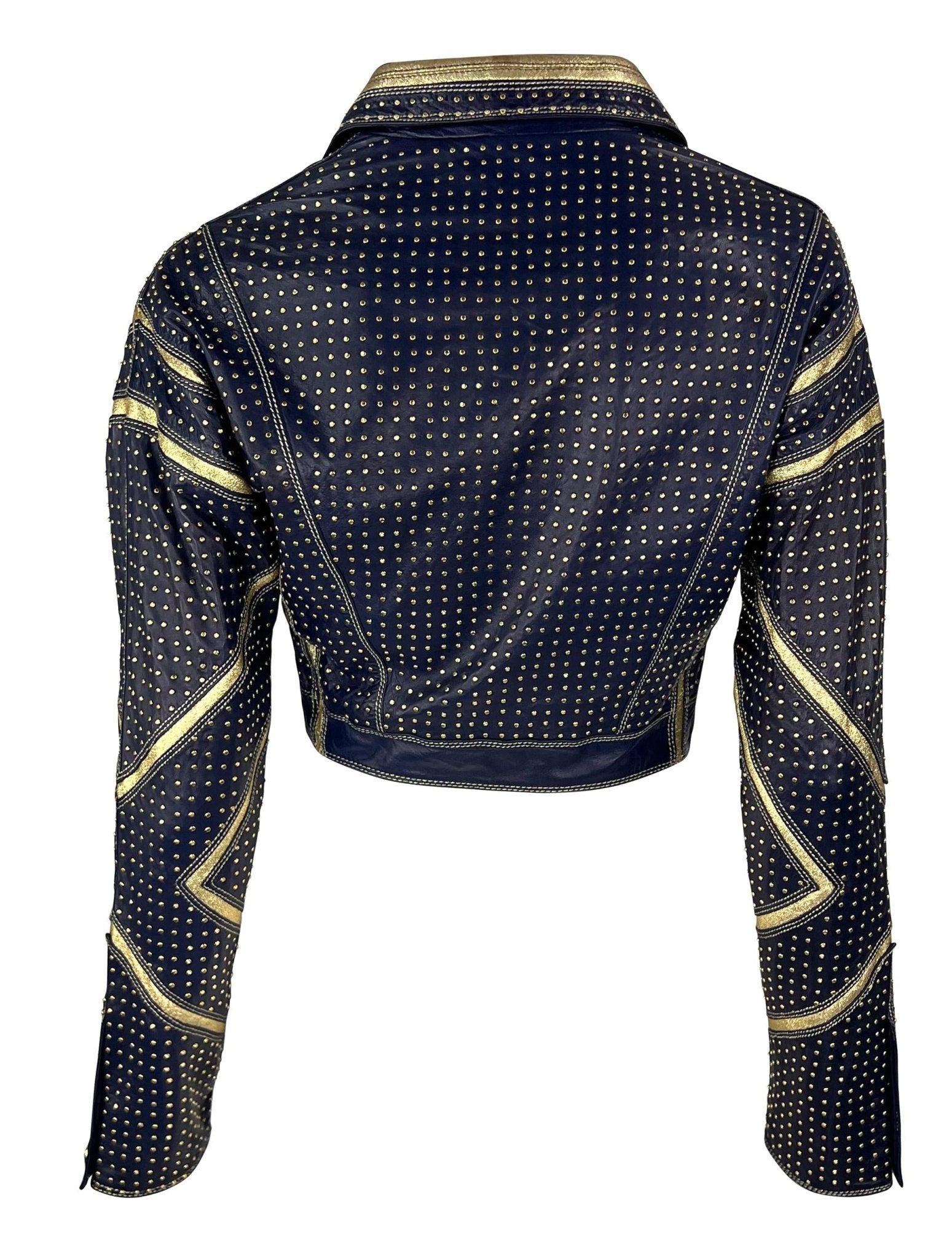 S/S 1992 Gianni Versace Runway Studded Gold Metallic Leather Cropped Jacket - RealList