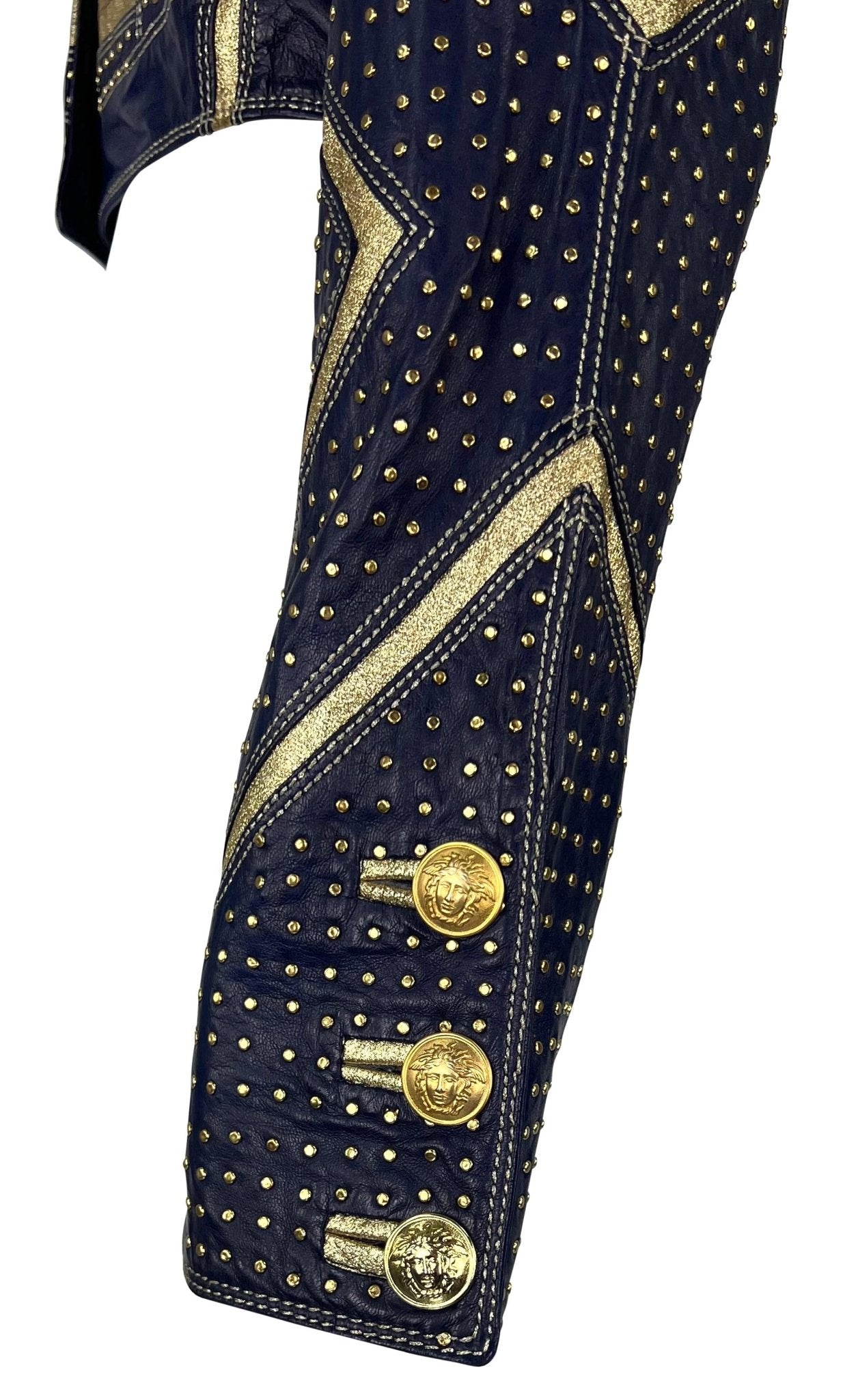 S/S 1992 Gianni Versace Runway Studded Gold Metallic Leather Cropped Jacket - RealList