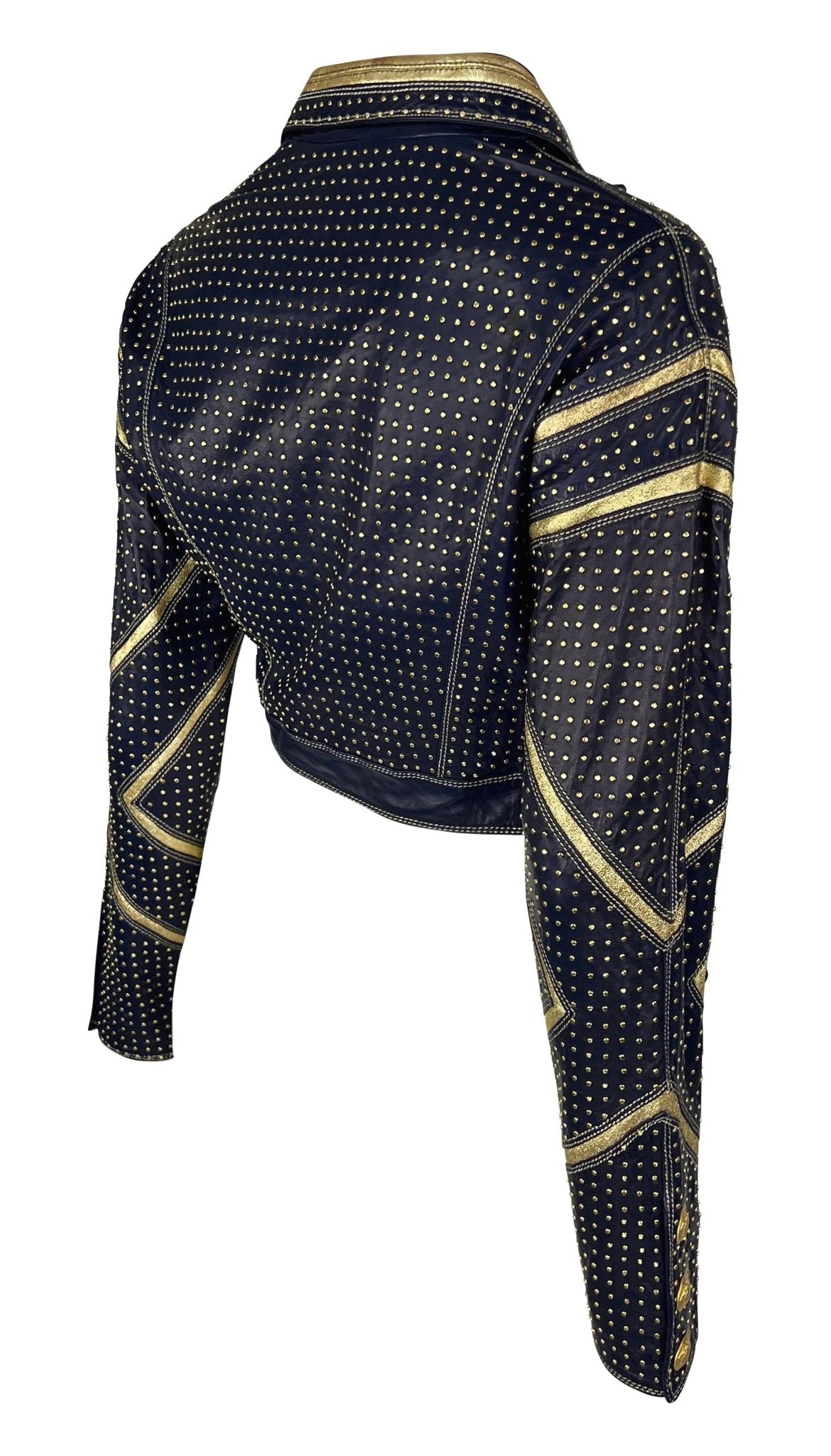 S/S 1992 Gianni Versace Runway Studded Gold Metallic Leather Cropped Jacket - RealList