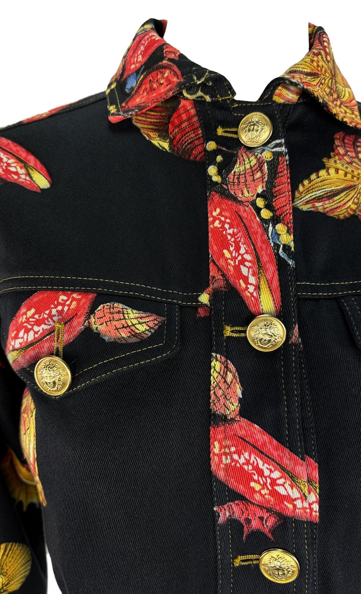 S/S 1992 Gianni Versace Runway Tresor la Mer Black Denim Medusa Cropped Jacket - RealList