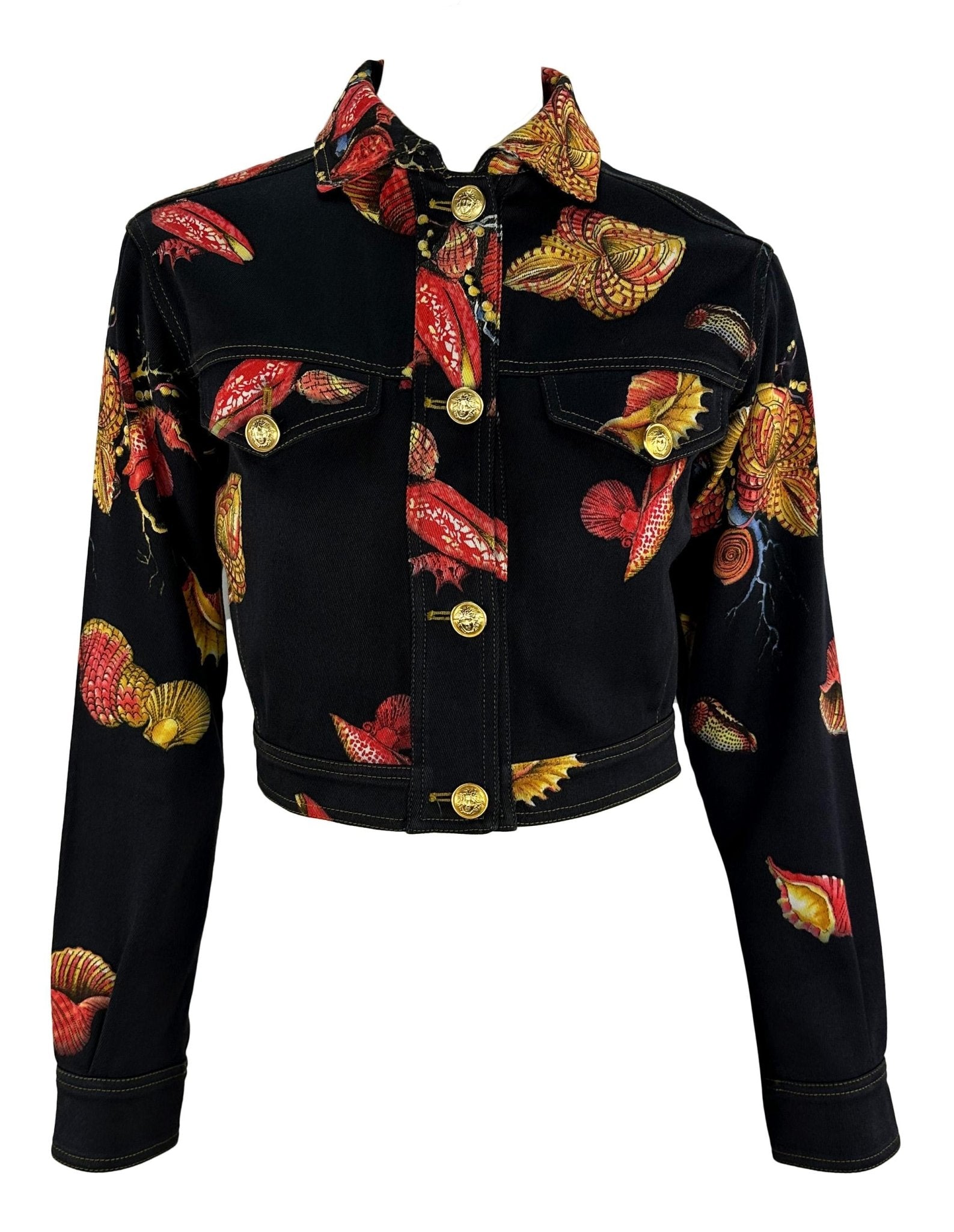 S/S 1992 Gianni Versace Runway Tresor la Mer Black Denim Medusa Cropped Jacket - RealList