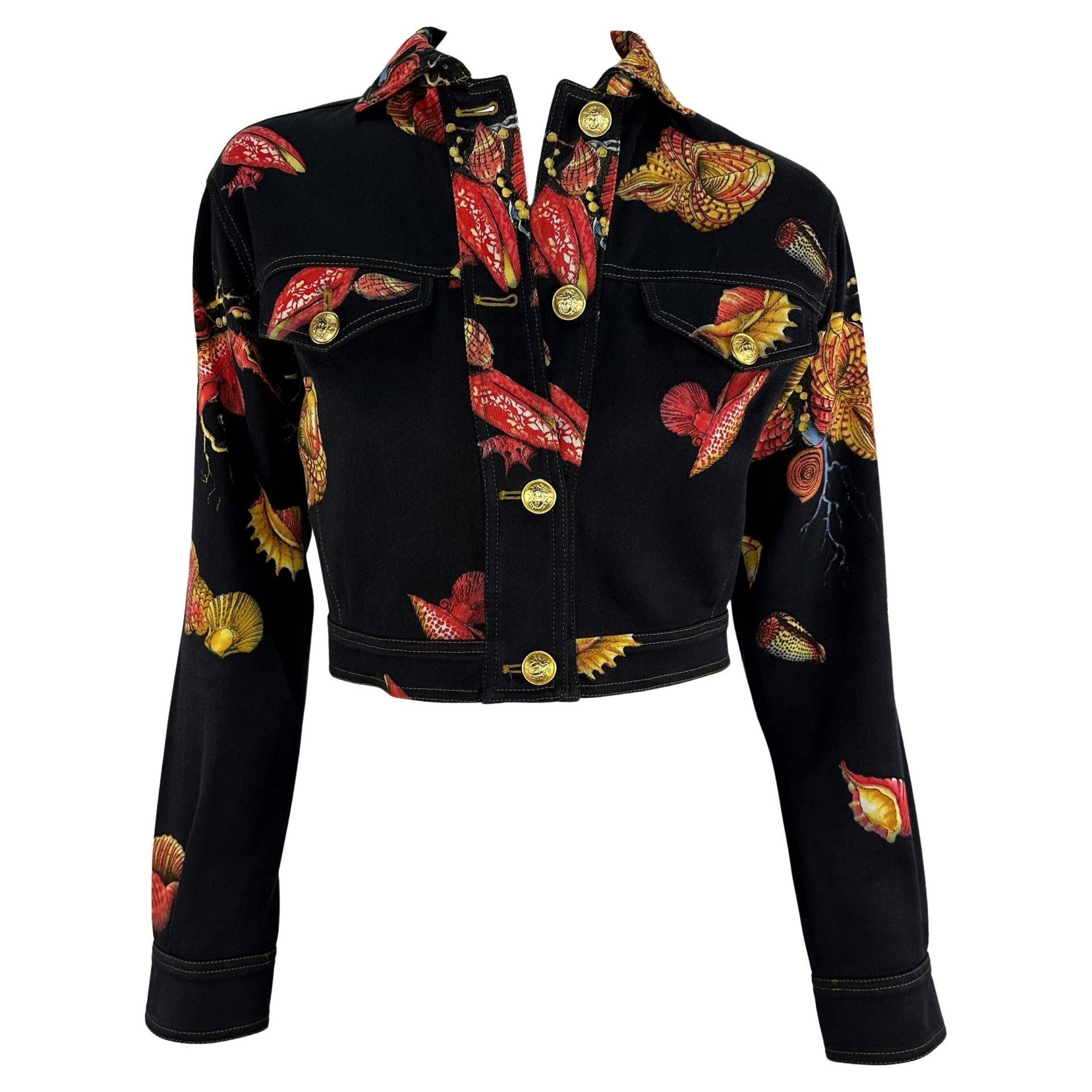 S/S 1992 Gianni Versace Runway Tresor la Mer Black Denim Medusa Cropped Jacket - RealList