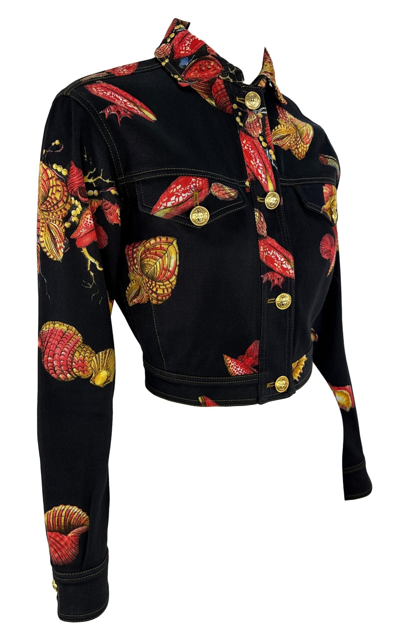 S/S 1992 Gianni Versace Runway Tresor la Mer Black Denim Medusa Cropped Jacket - RealList
